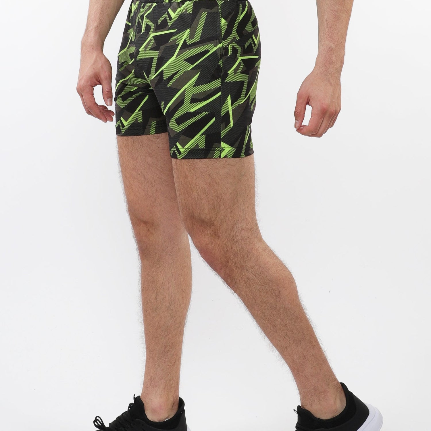 CITRUS/CHARCOAL GEOMETRIC PRINTED MESH STRETCH PERFORMANCE SHORTS ST-1469-03