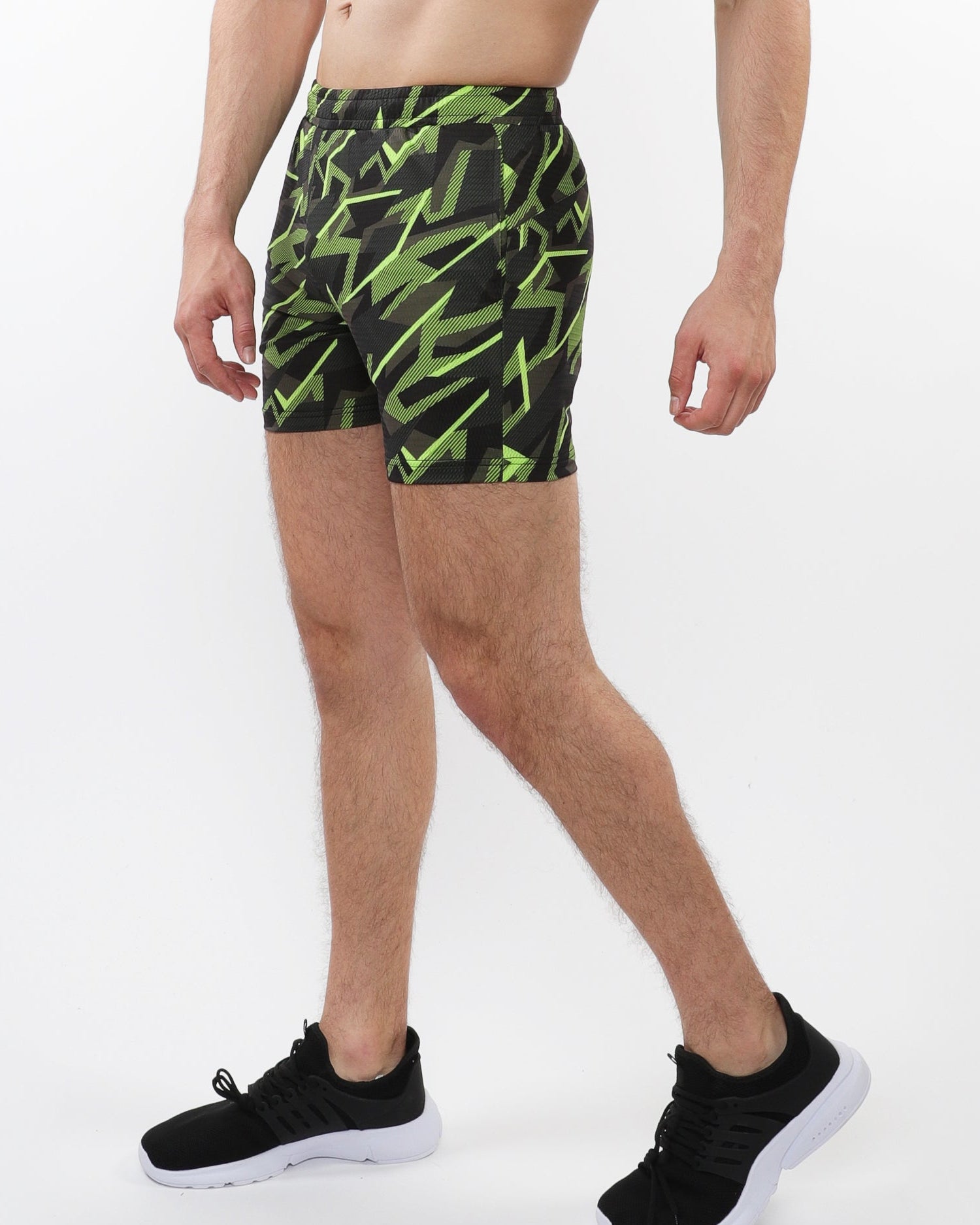 CITRUS/CHARCOAL GEOMETRIC PRINTED MESH STRETCH PERFORMANCE SHORTS ST-1469-03