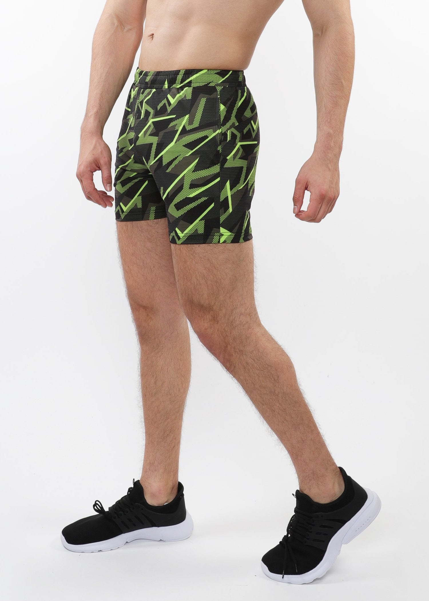 CITRUS/CHARCOAL GEOMETRIC PRINTED MESH STRETCH PERFORMANCE SHORTS ST-1469-03
