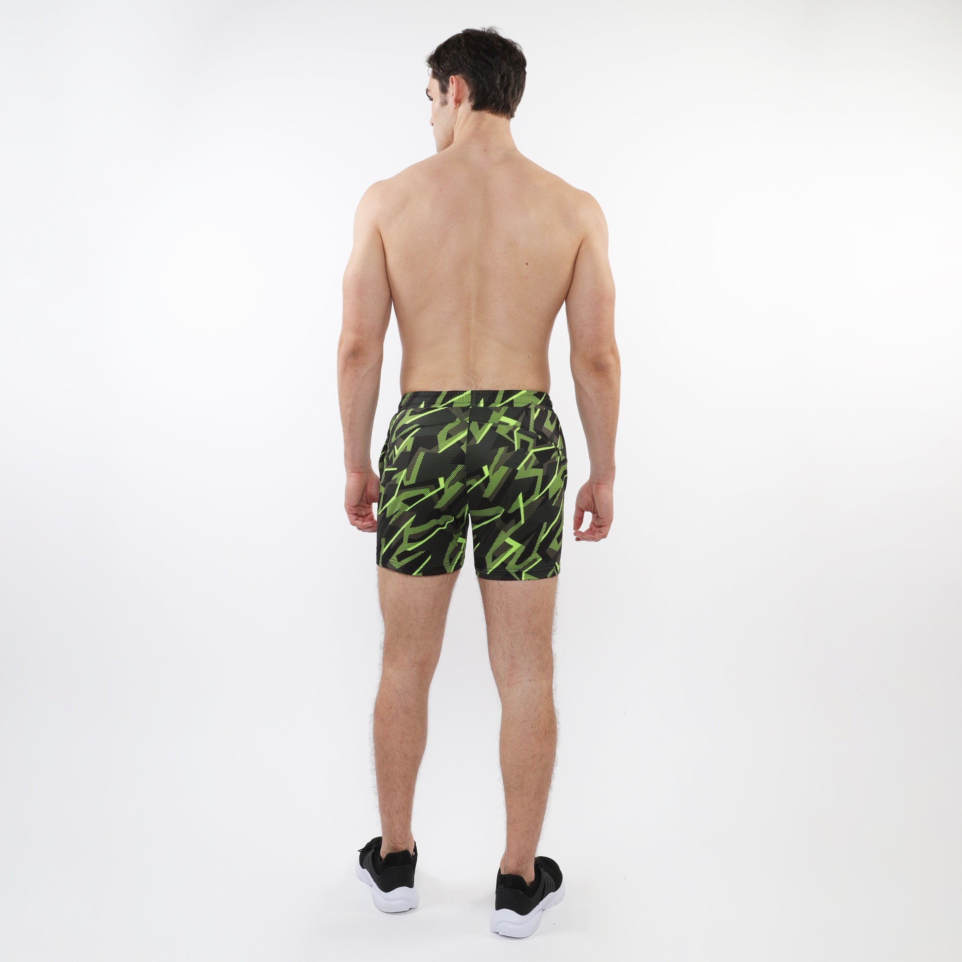 CITRUS/CHARCOAL GEOMETRIC PRINTED MESH STRETCH PERFORMANCE SHORTS ST-1469-03