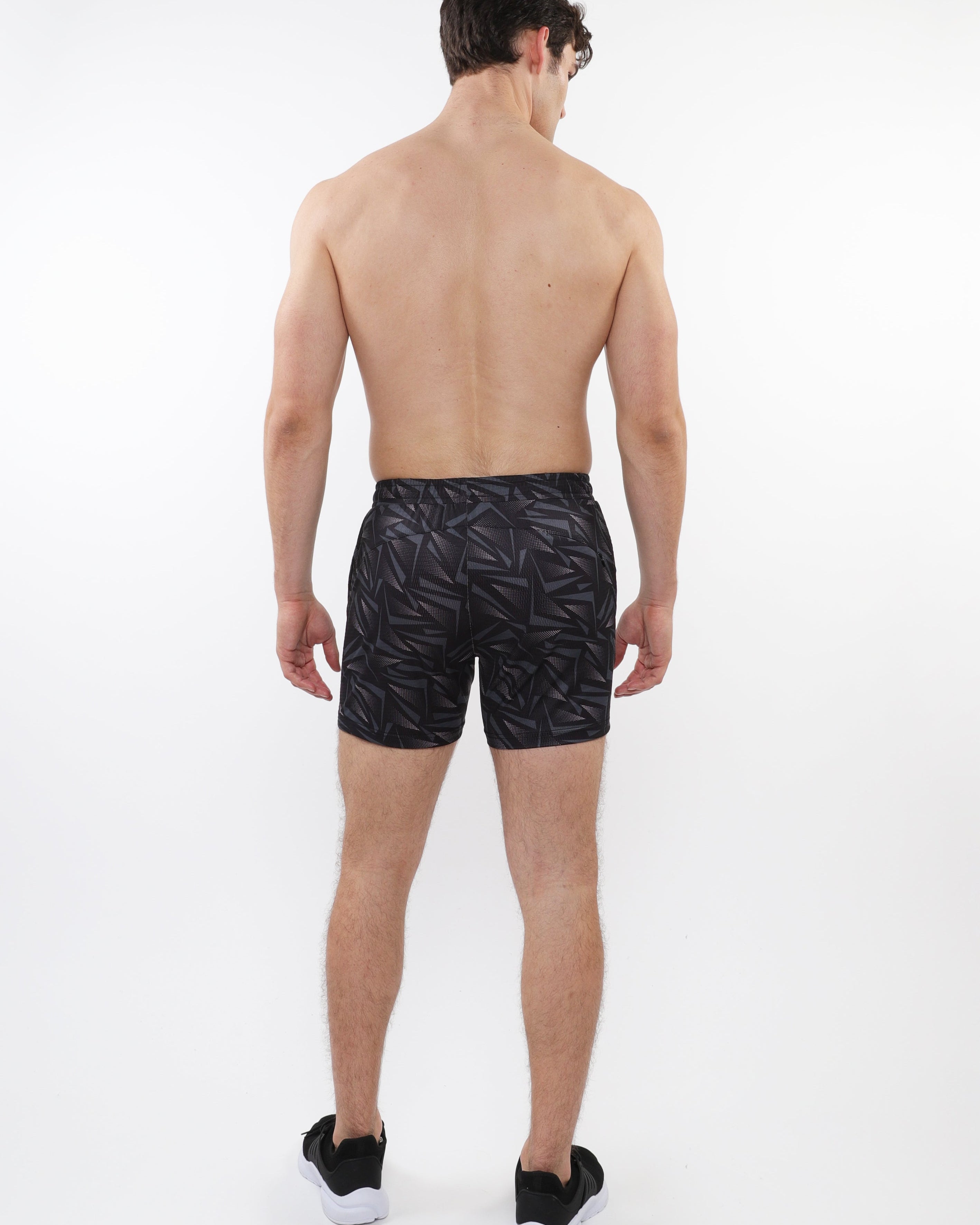 ORANGE/BLACK TRIANGLES PRINTED MESH STRETCH PERFORMANCE SHORTS ST-1469-04