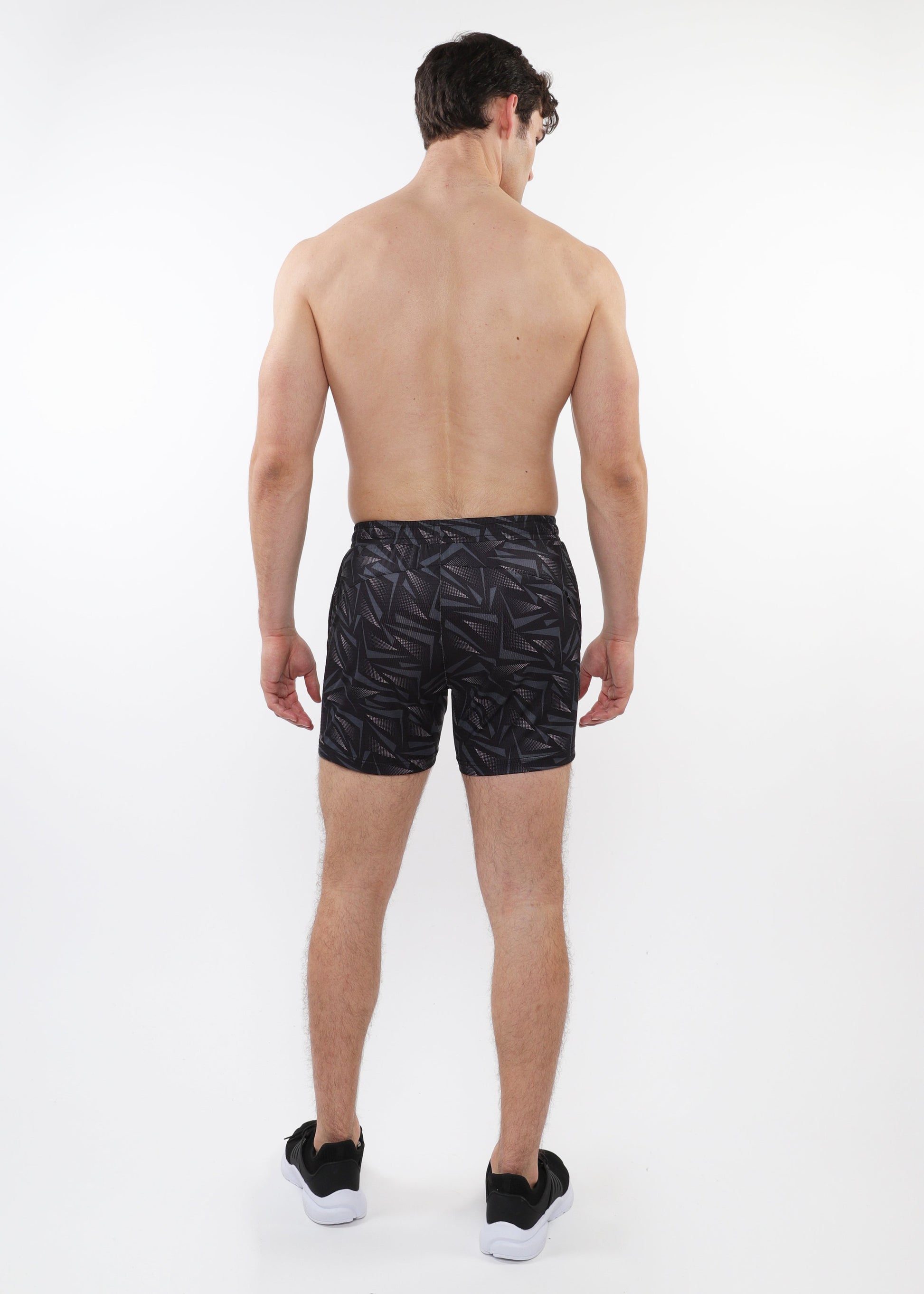 ORANGE/BLACK TRIANGLES PRINTED MESH STRETCH PERFORMANCE SHORTS ST-1469-04