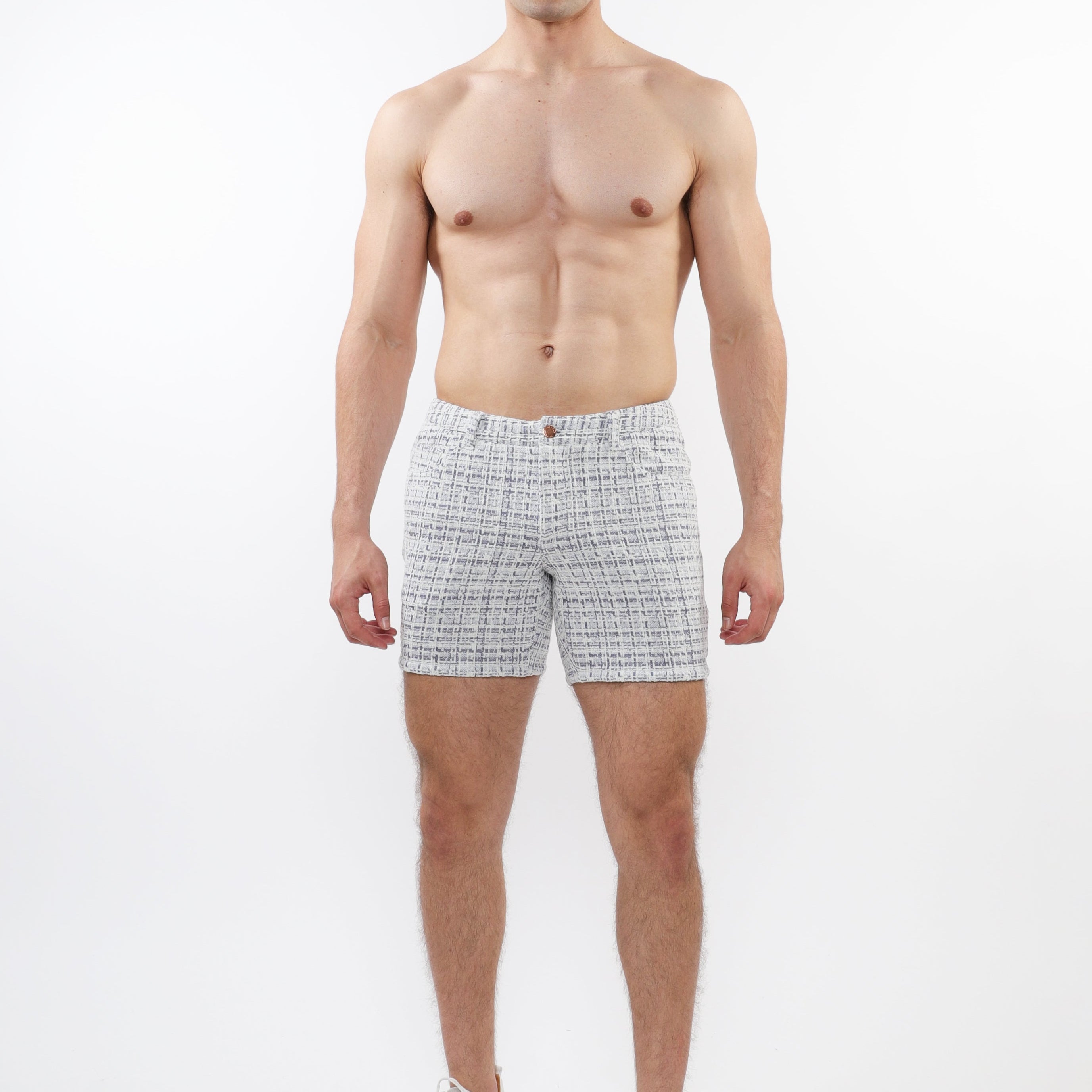 BLUE TWEED 5" INSEAM TWEED-LOOK JACQUARD STRETCH KNIT JEANS SHORTS LIMITED EDITION ST-1932-LX