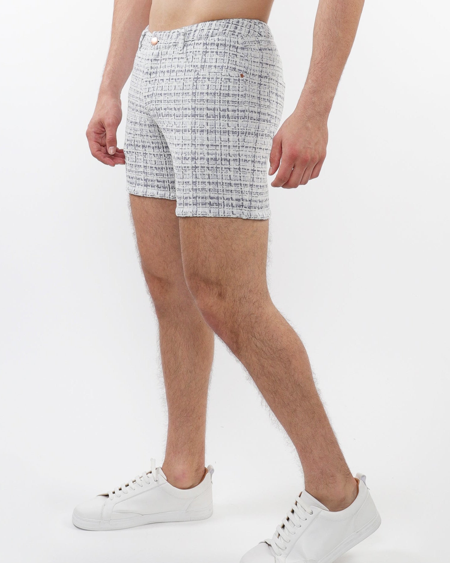 BLUE TWEED 5" INSEAM TWEED-LOOK JACQUARD STRETCH KNIT JEANS SHORTS LIMITED EDITION ST-1932-LX