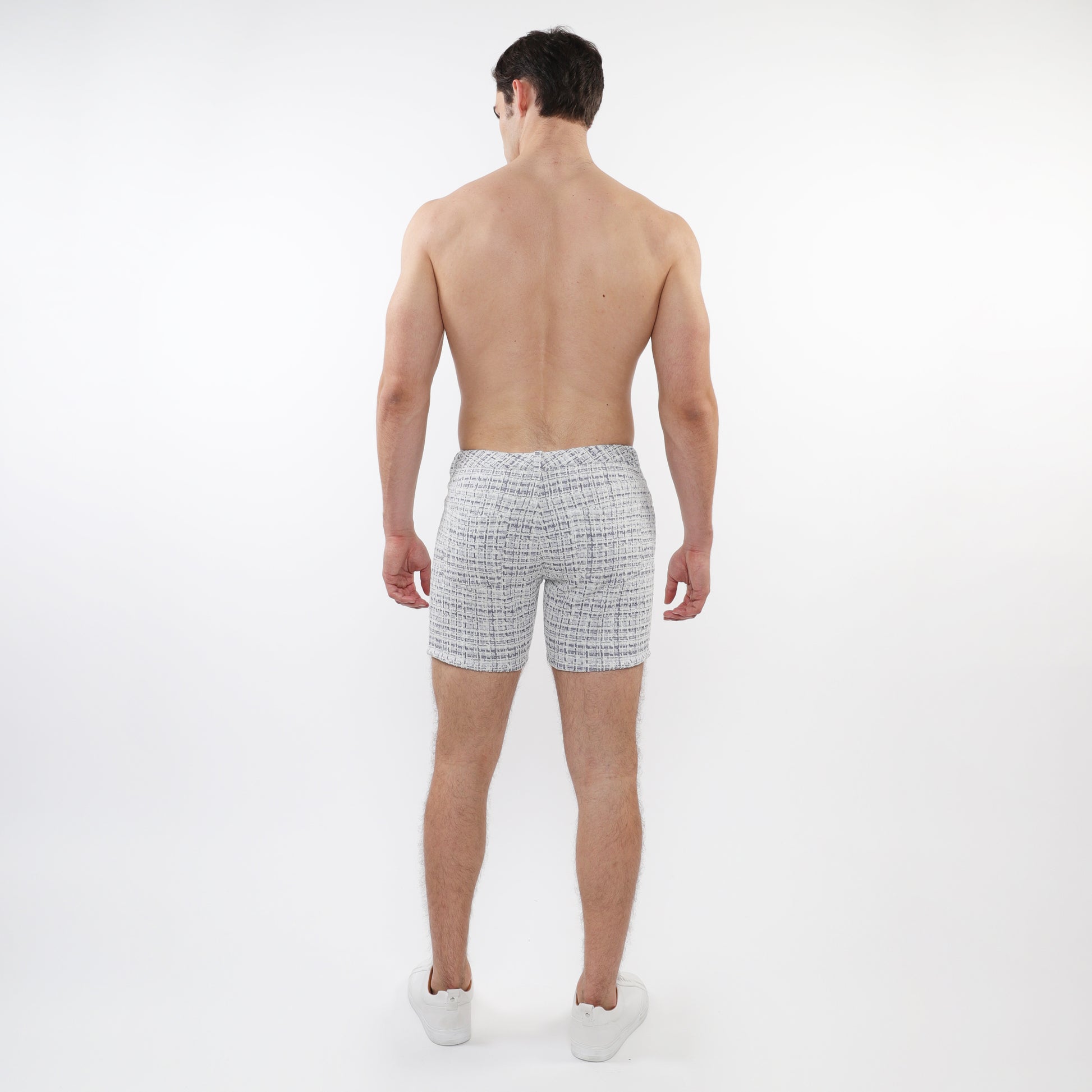 BLUE TWEED 5" INSEAM TWEED-LOOK JACQUARD STRETCH KNIT JEANS SHORTS LIMITED EDITION ST-1932-LX