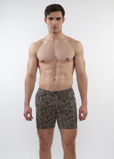 KHAKI/BLACK SQUARES 5" INSEAM JACQUARD STRETCH KNIT JEANS SHORTS ST-1932-72