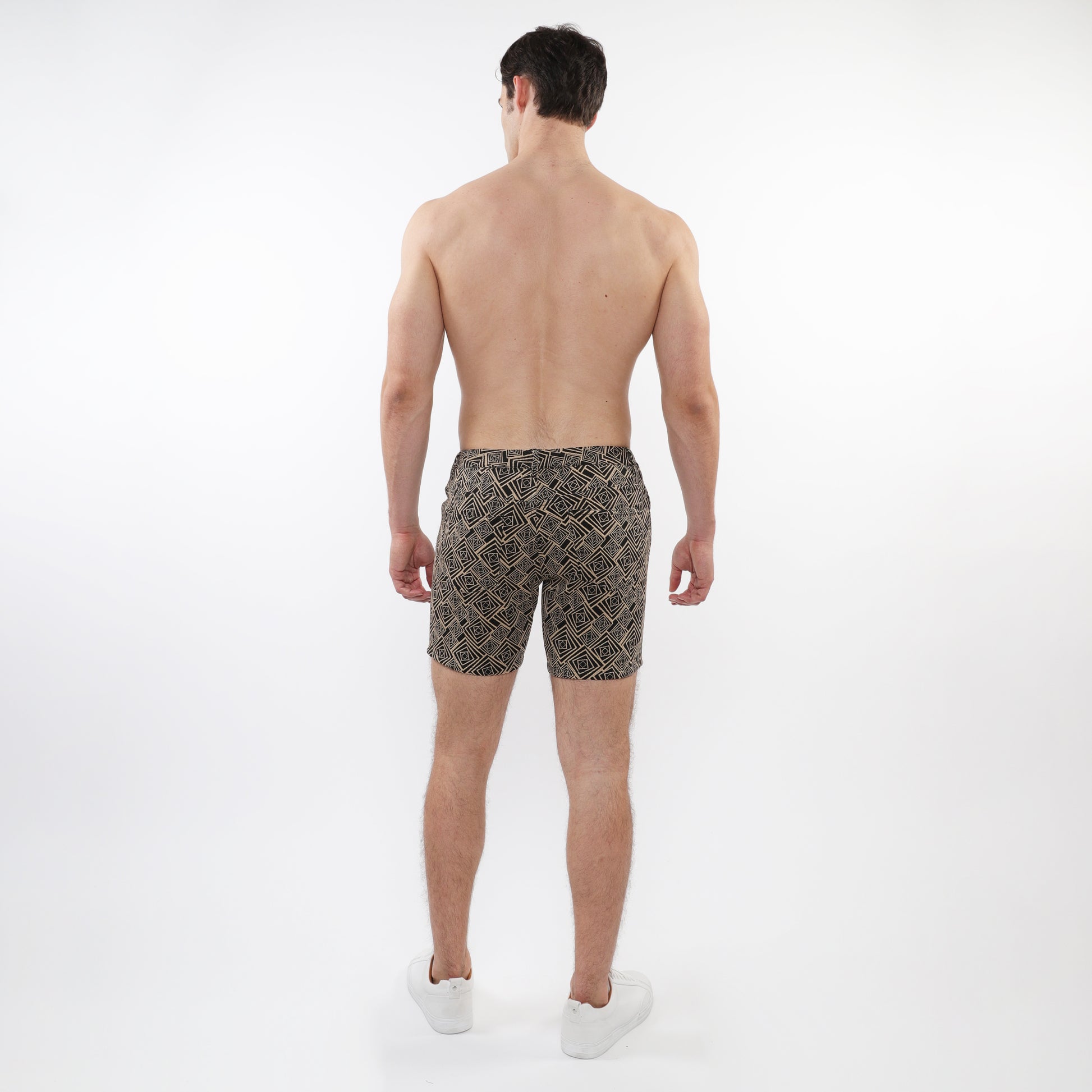 KHAKI/BLACK SQUARES 5" INSEAM JACQUARD STRETCH KNIT JEANS SHORTS ST-1932-72