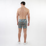 TURQUOISE/ OCHRE PARQUET 5" INSEAM PRINTED STRETCH KNIT JEANS SHORTS ST-1932-78