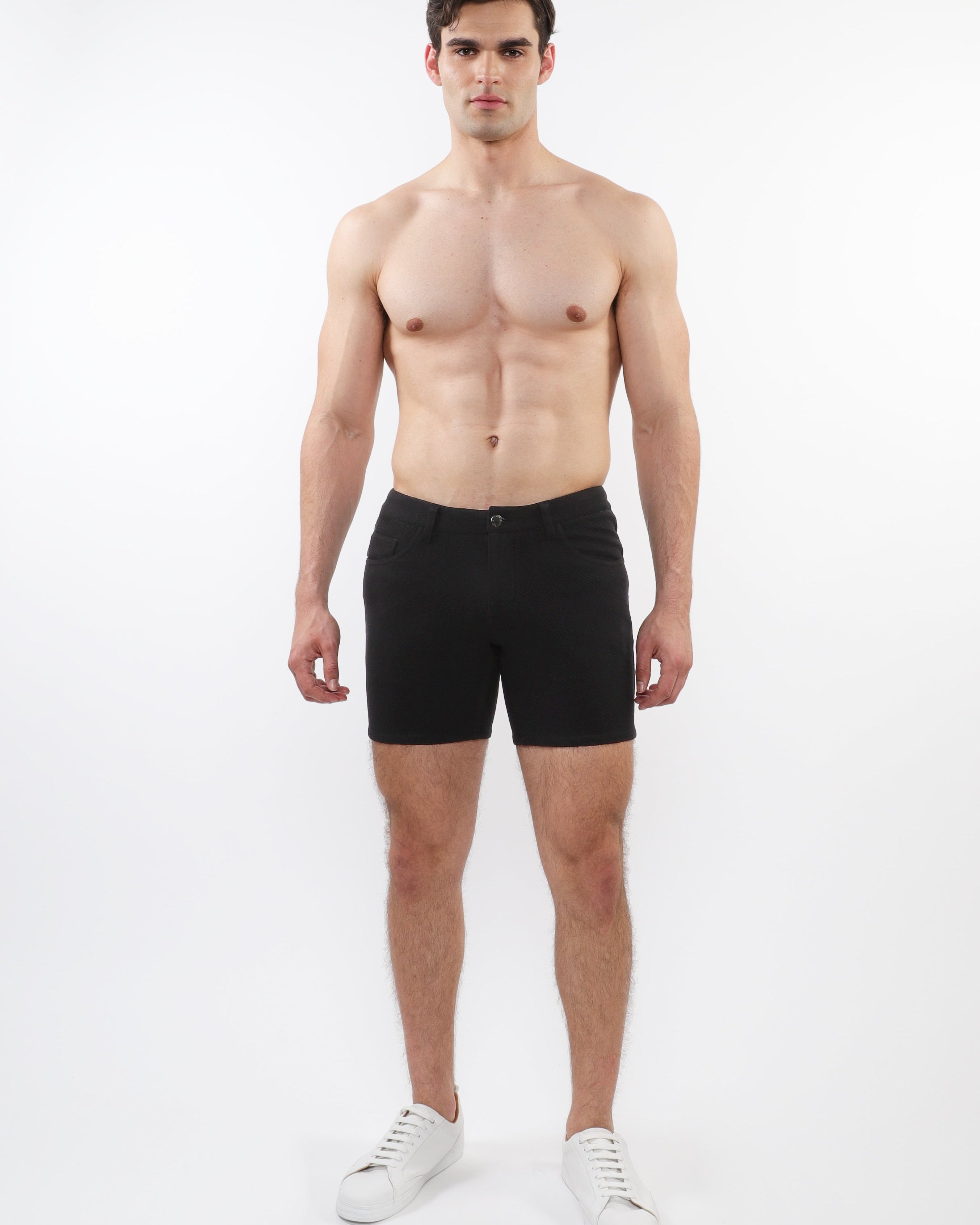BLACK PARQUET 5" INSEAM JACQUARD STRETCH KNIT JEANS SHORTS ST-1932-80