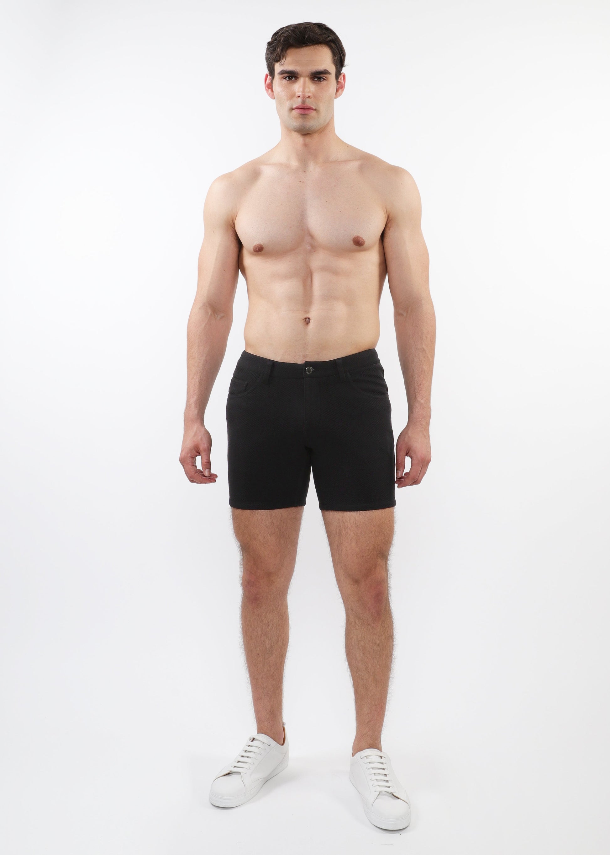 BLACK PARQUET 5" INSEAM JACQUARD STRETCH KNIT JEANS SHORTS ST-1932-80