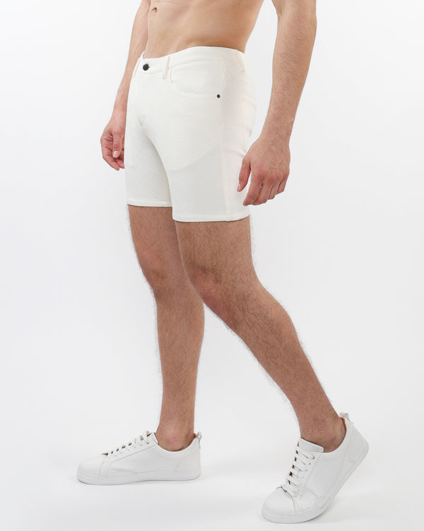 ECRU PARQUET 5" INSEAM JACQUARD STRETCH KNIT JEANS SHORTS ST-1932-80