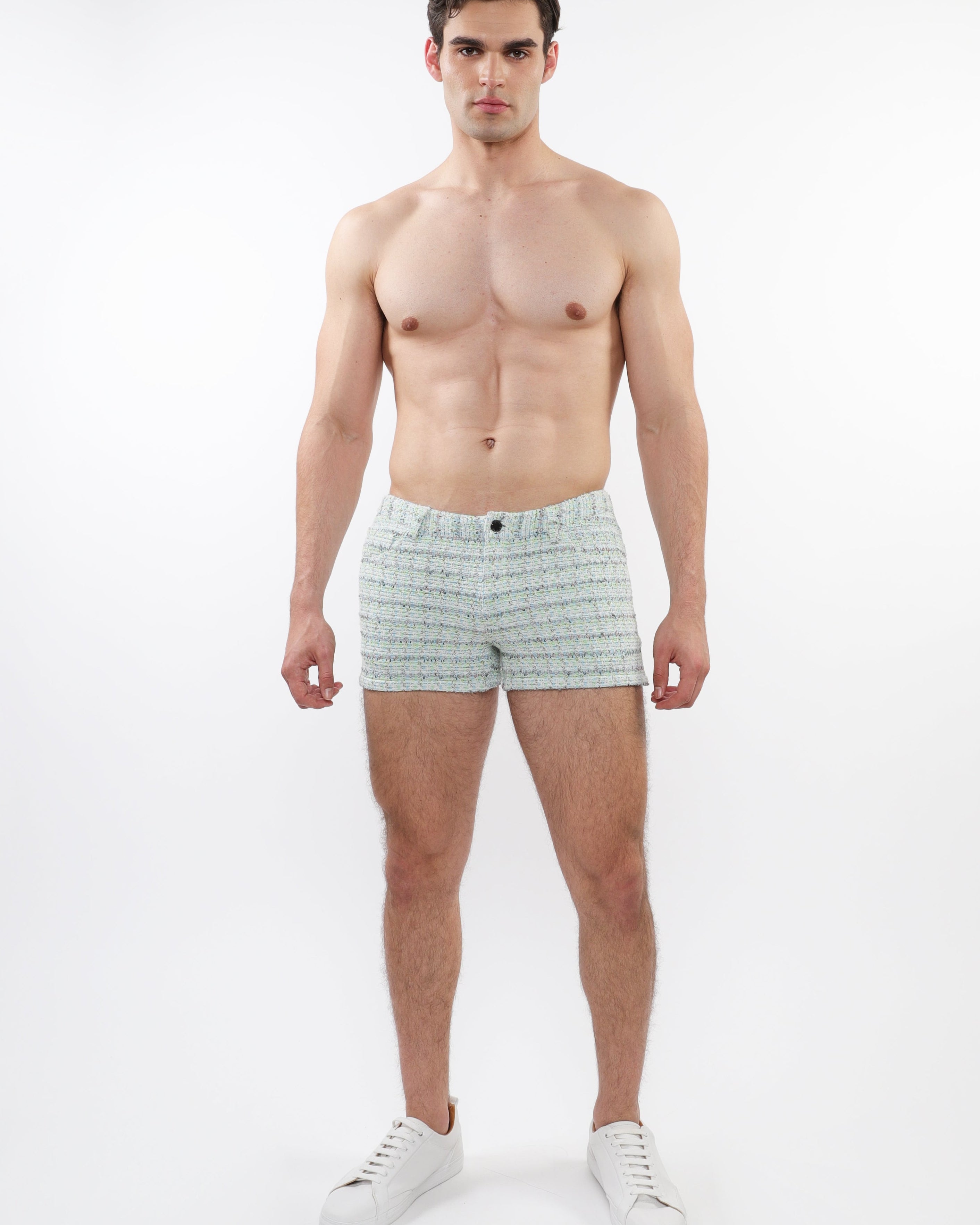 SKY/MINT TWEED 3" INSEAM JACQUARD STRETCH KNIT JEANS SHORTS LIMITED EDITION ST-1975-LX