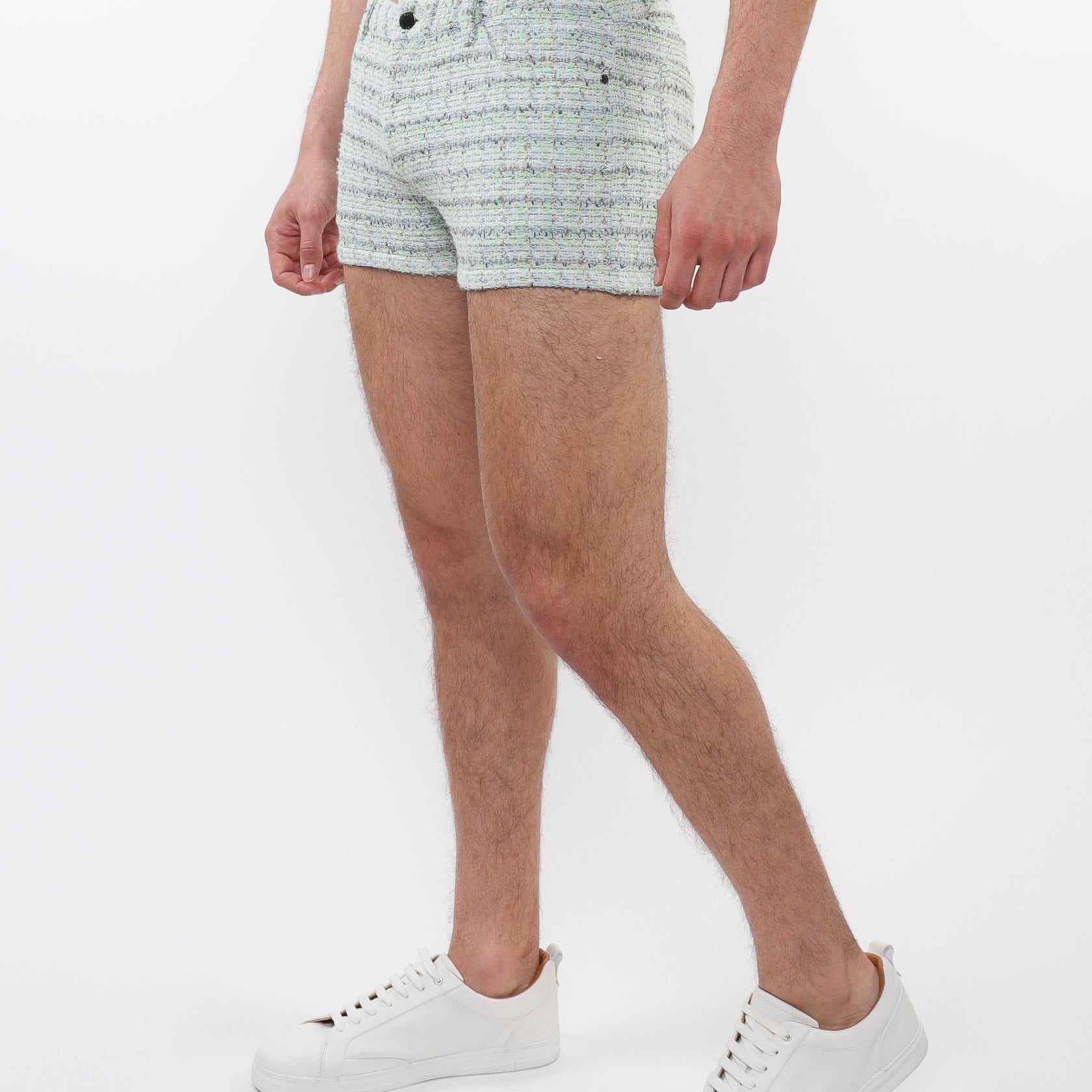 SKY/MINT TWEED 3" INSEAM JACQUARD STRETCH KNIT JEANS SHORTS LIMITED EDITION ST-1975-LX
