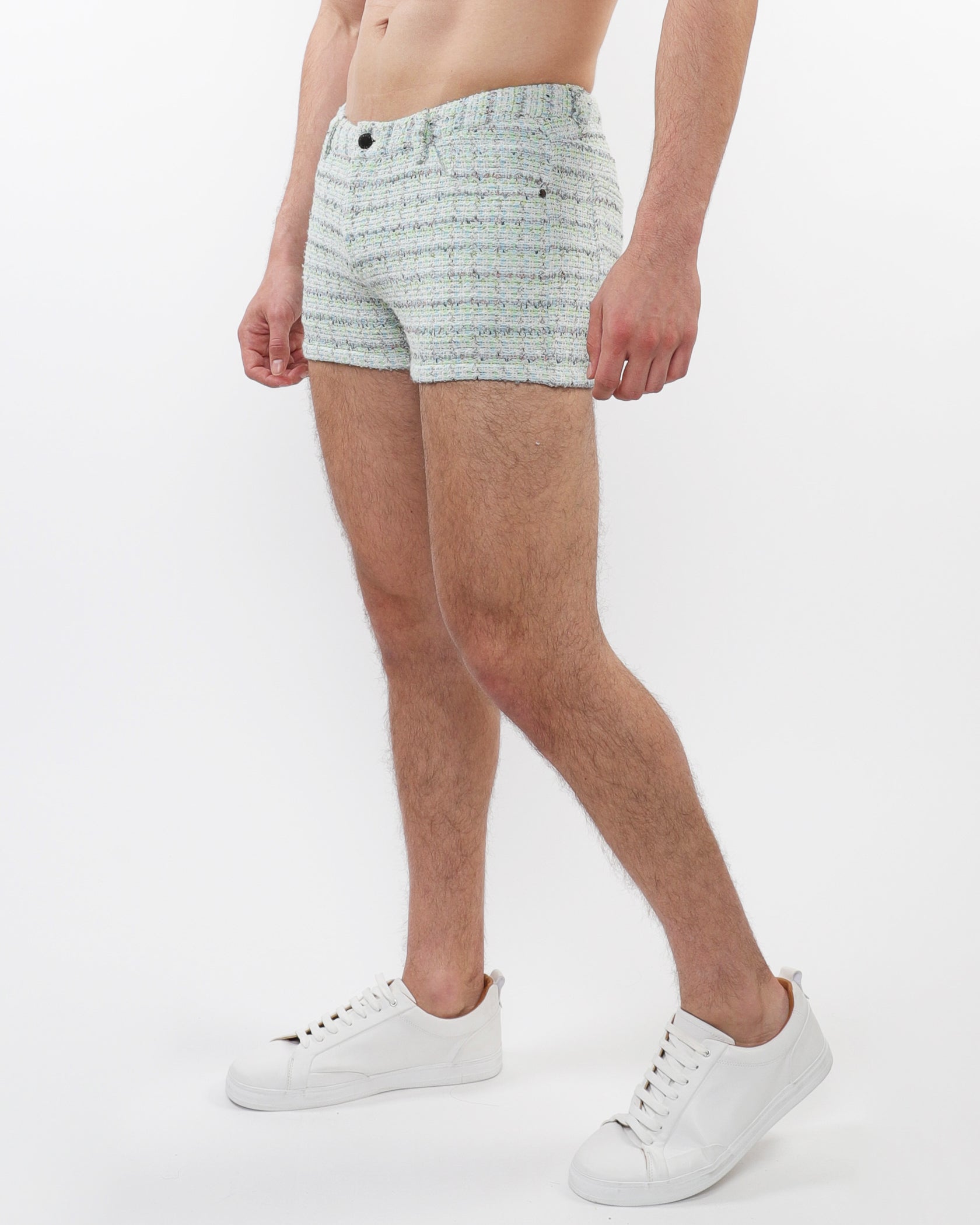 SKY/MINT TWEED 3" INSEAM JACQUARD STRETCH KNIT JEANS SHORTS LIMITED EDITION ST-1975-LX