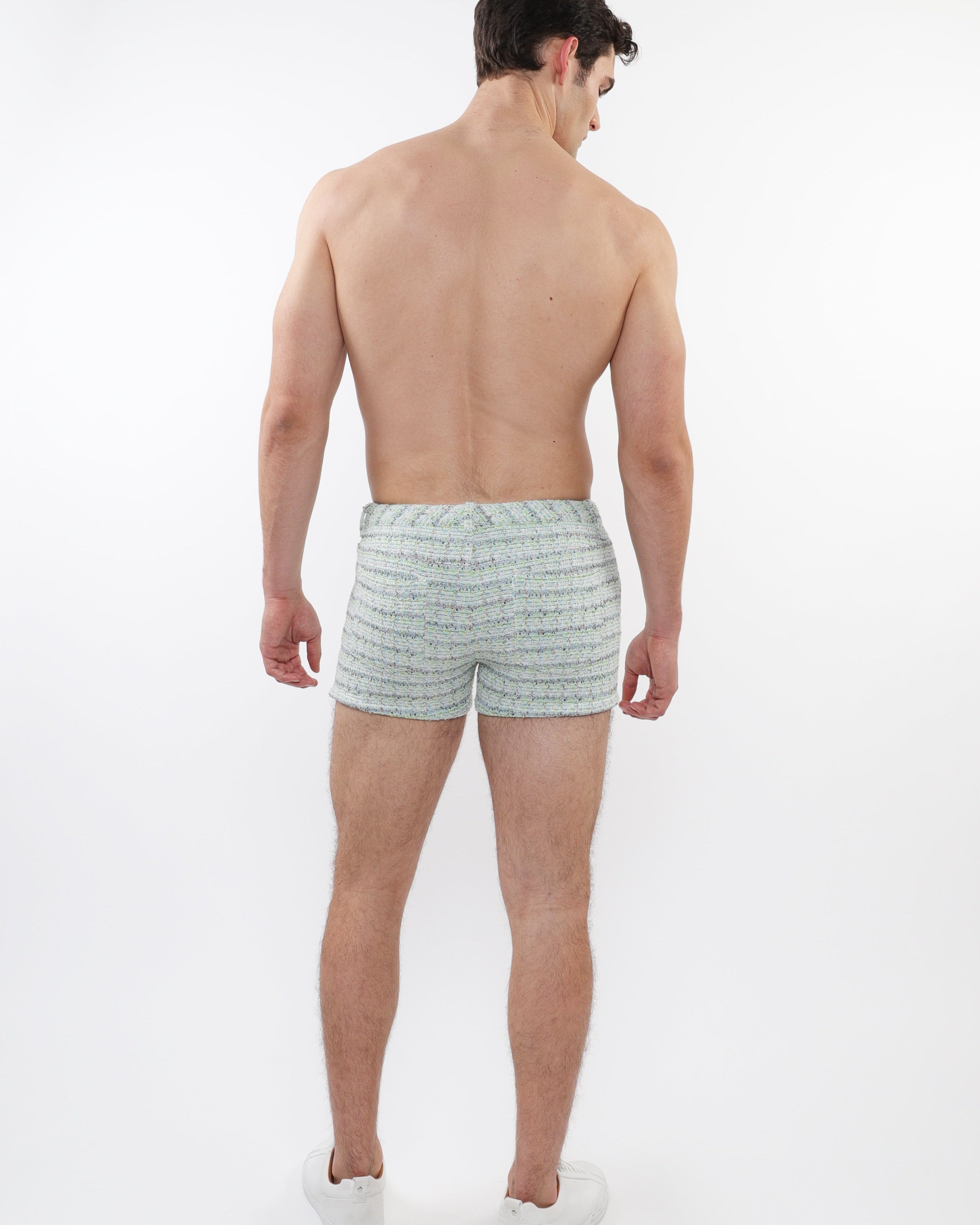 SKY/MINT TWEED 3" INSEAM JACQUARD STRETCH KNIT JEANS SHORTS LIMITED EDITION ST-1975-LX
