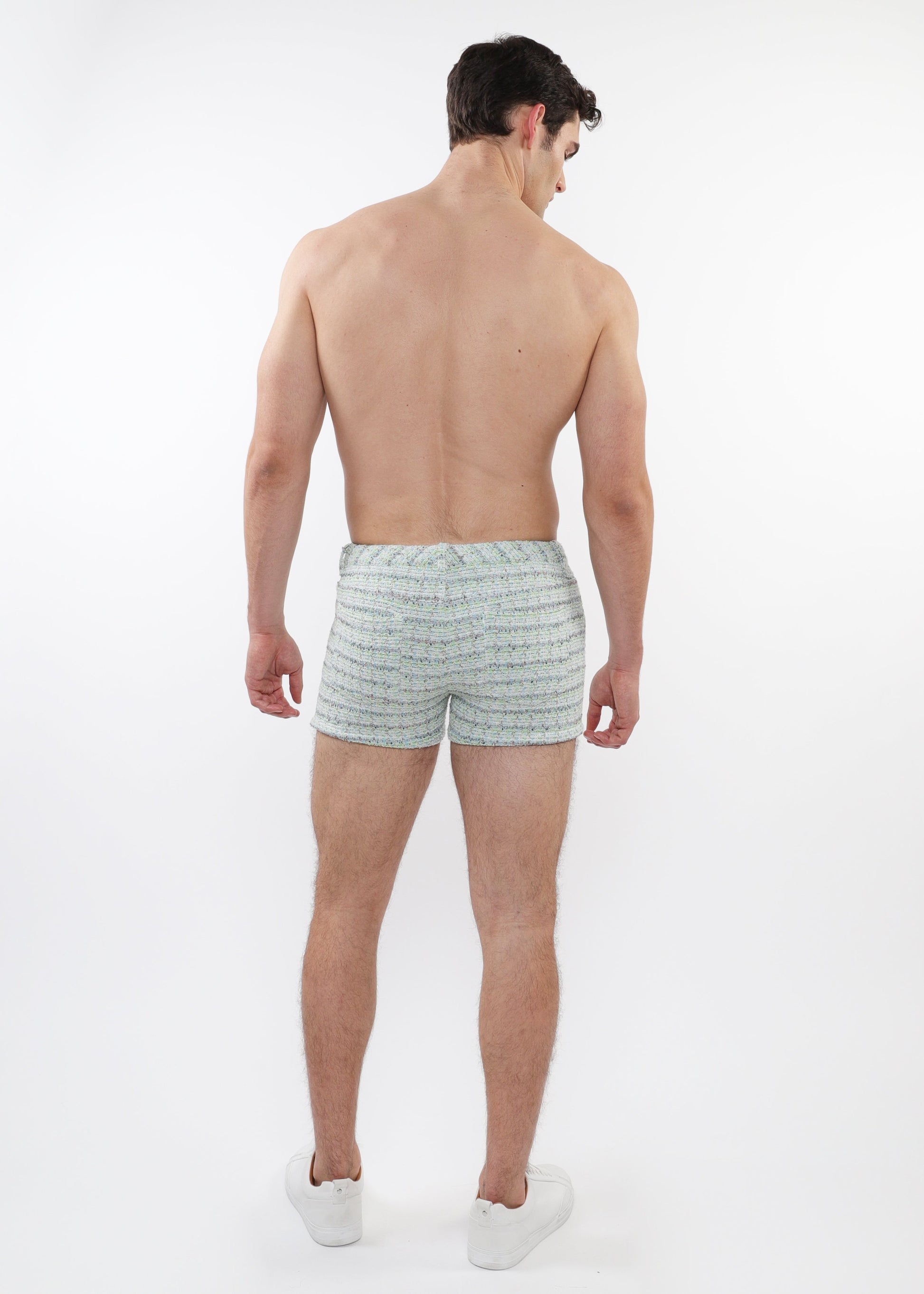 SKY/MINT TWEED 3" INSEAM JACQUARD STRETCH KNIT JEANS SHORTS LIMITED EDITION ST-1975-LX