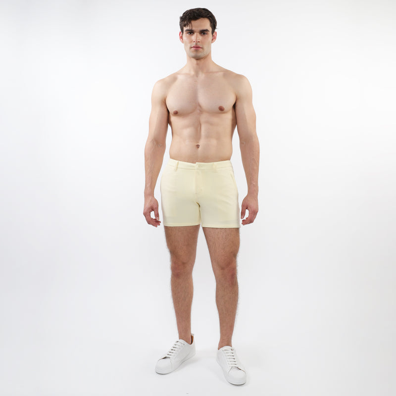 CREAM 5" INSEAM TEXTURED STRETCH KNIT CHINO SHORTS W/ ZIP POCKETS ST-1986-01