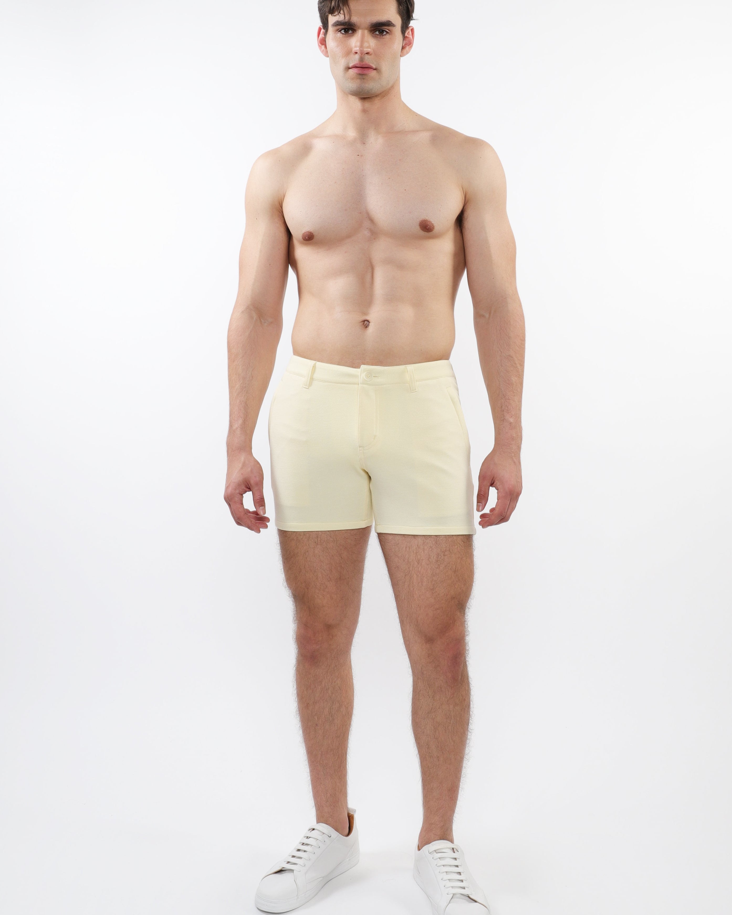 CREAM 5" INSEAM TEXTURED STRETCH KNIT CHINO SHORTS W/ ZIP POCKETS ST-1986-01