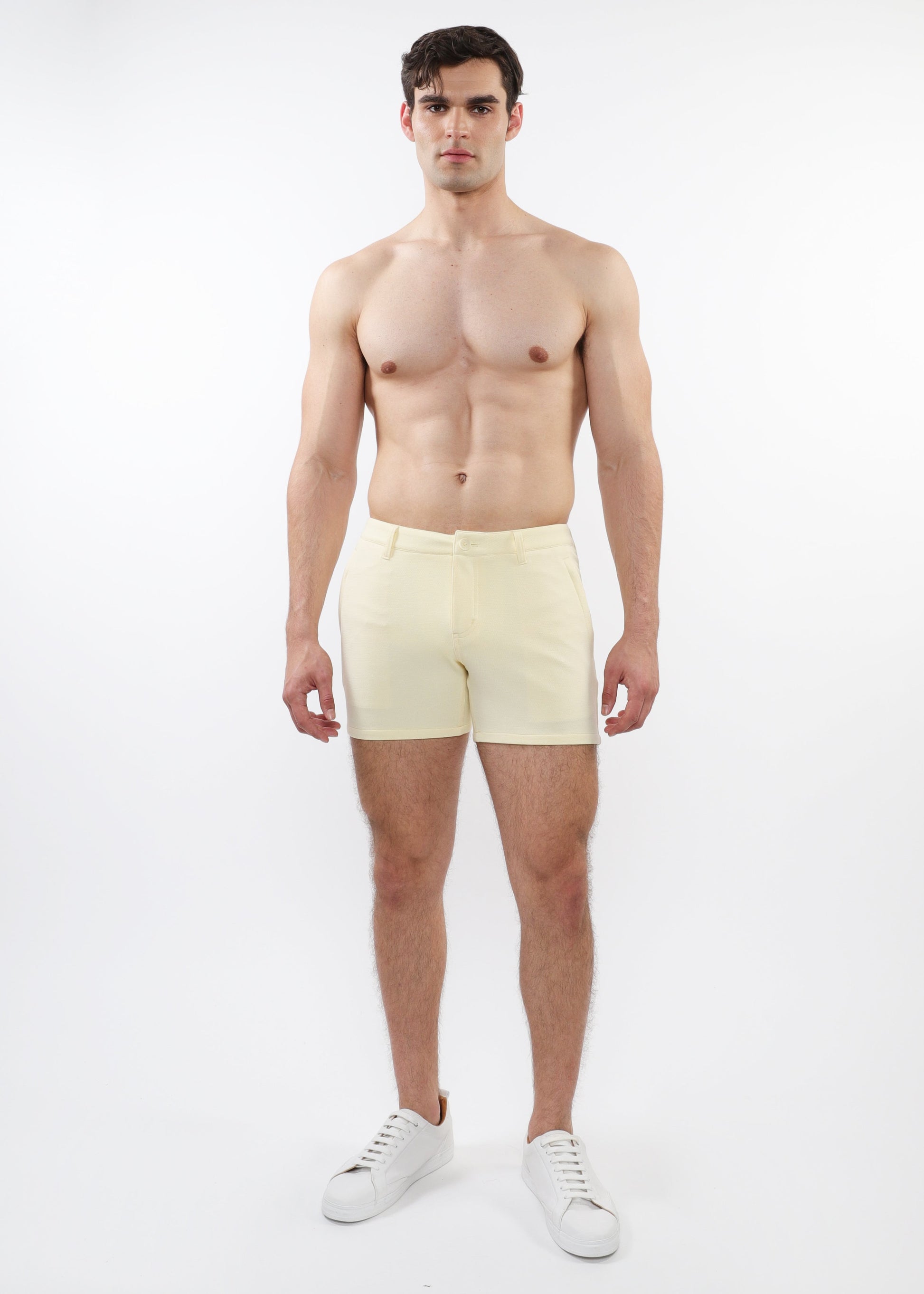 CREAM 5" INSEAM TEXTURED STRETCH KNIT CHINO SHORTS W/ ZIP POCKETS ST-1986-01