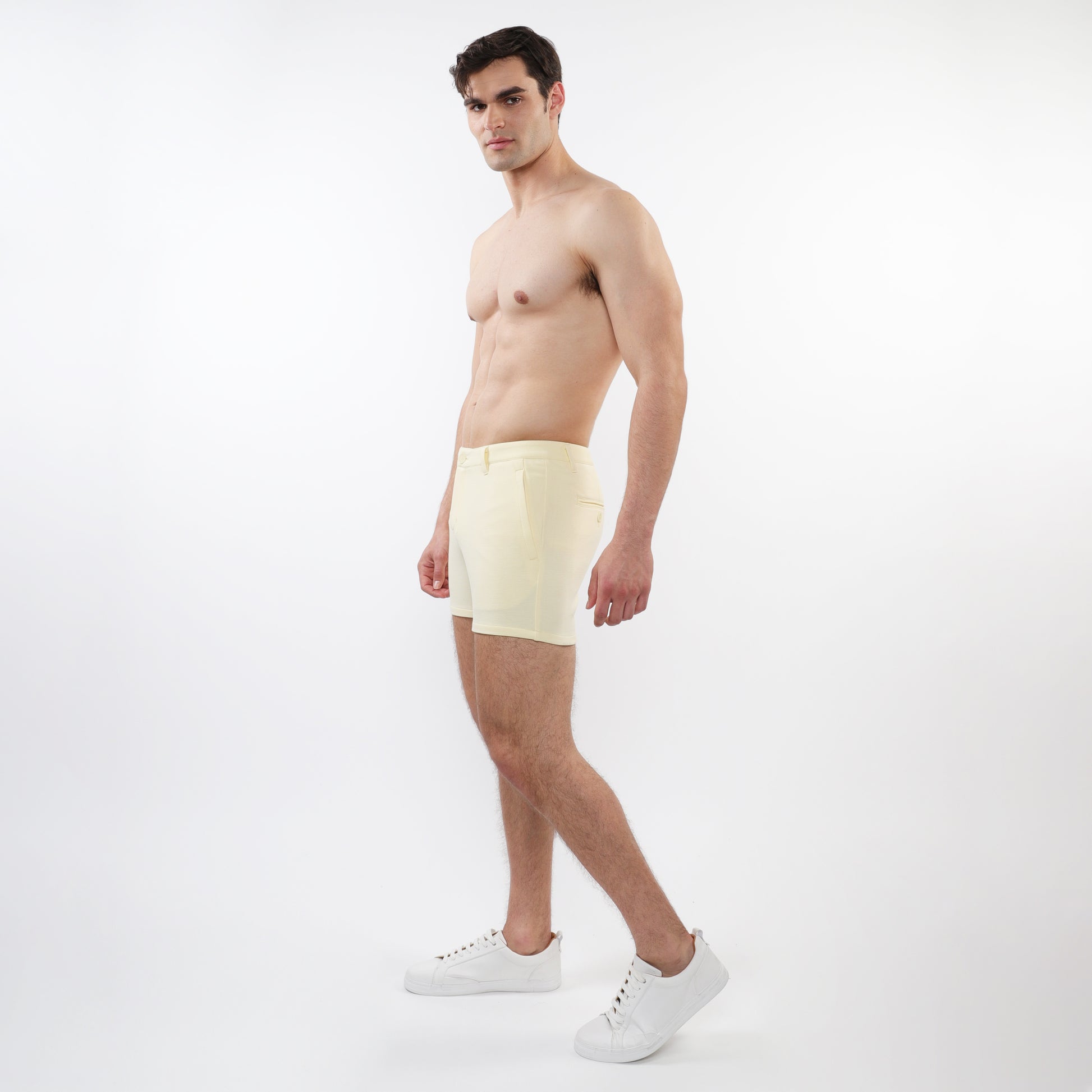 CREAM 5" INSEAM TEXTURED STRETCH KNIT CHINO SHORTS W/ ZIP POCKETS ST-1986-01