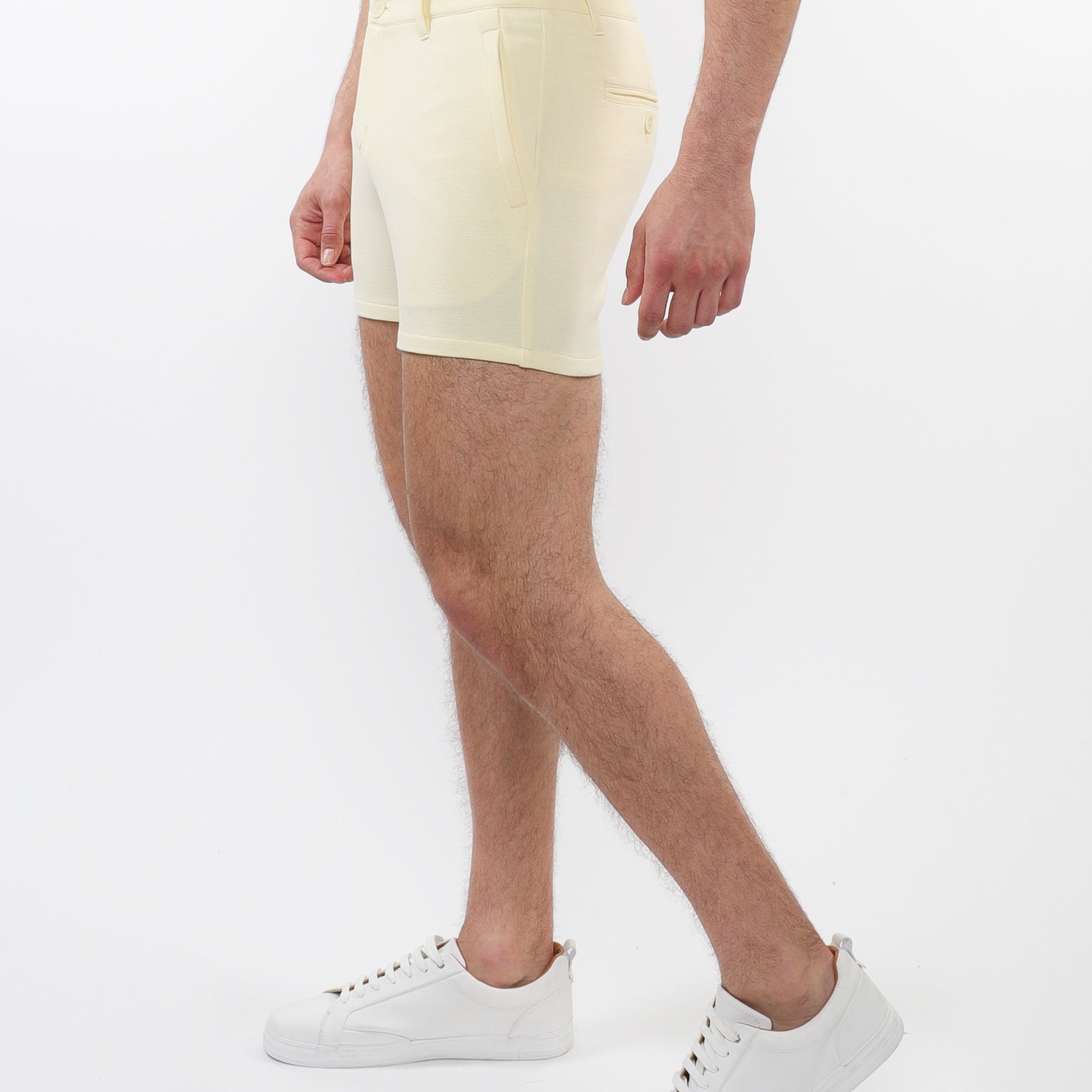 CREAM 5" INSEAM TEXTURED STRETCH KNIT CHINO SHORTS W/ ZIP POCKETS ST-1986-01