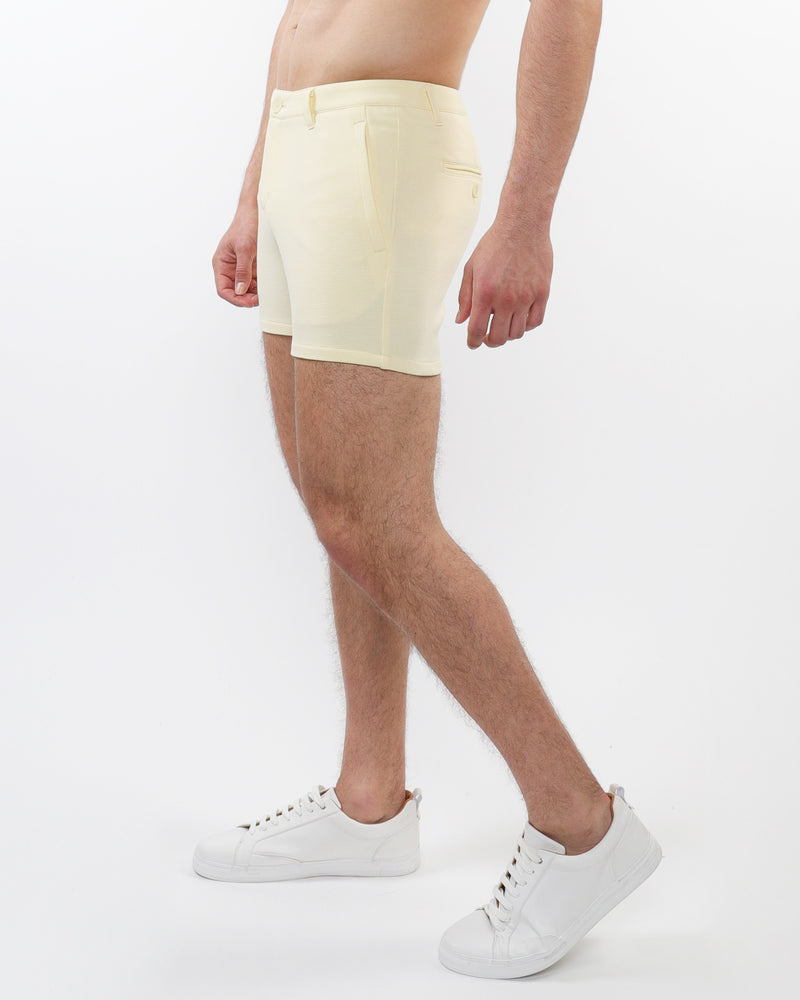 CREAM 5" INSEAM TEXTURED STRETCH KNIT CHINO SHORTS W/ ZIP POCKETS ST-1986-01