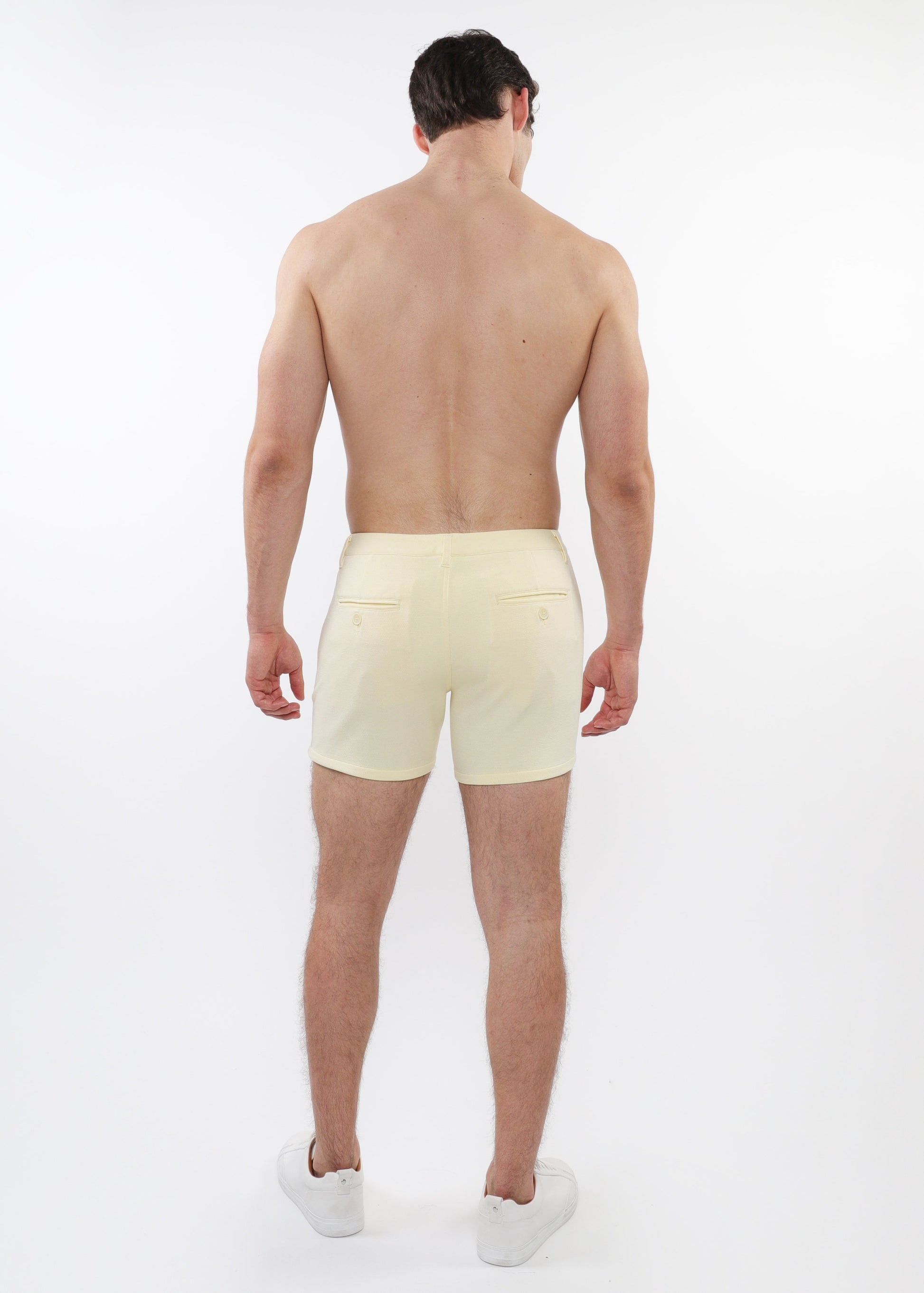 CREAM 5" INSEAM TEXTURED STRETCH KNIT CHINO SHORTS W/ ZIP POCKETS ST-1986-01