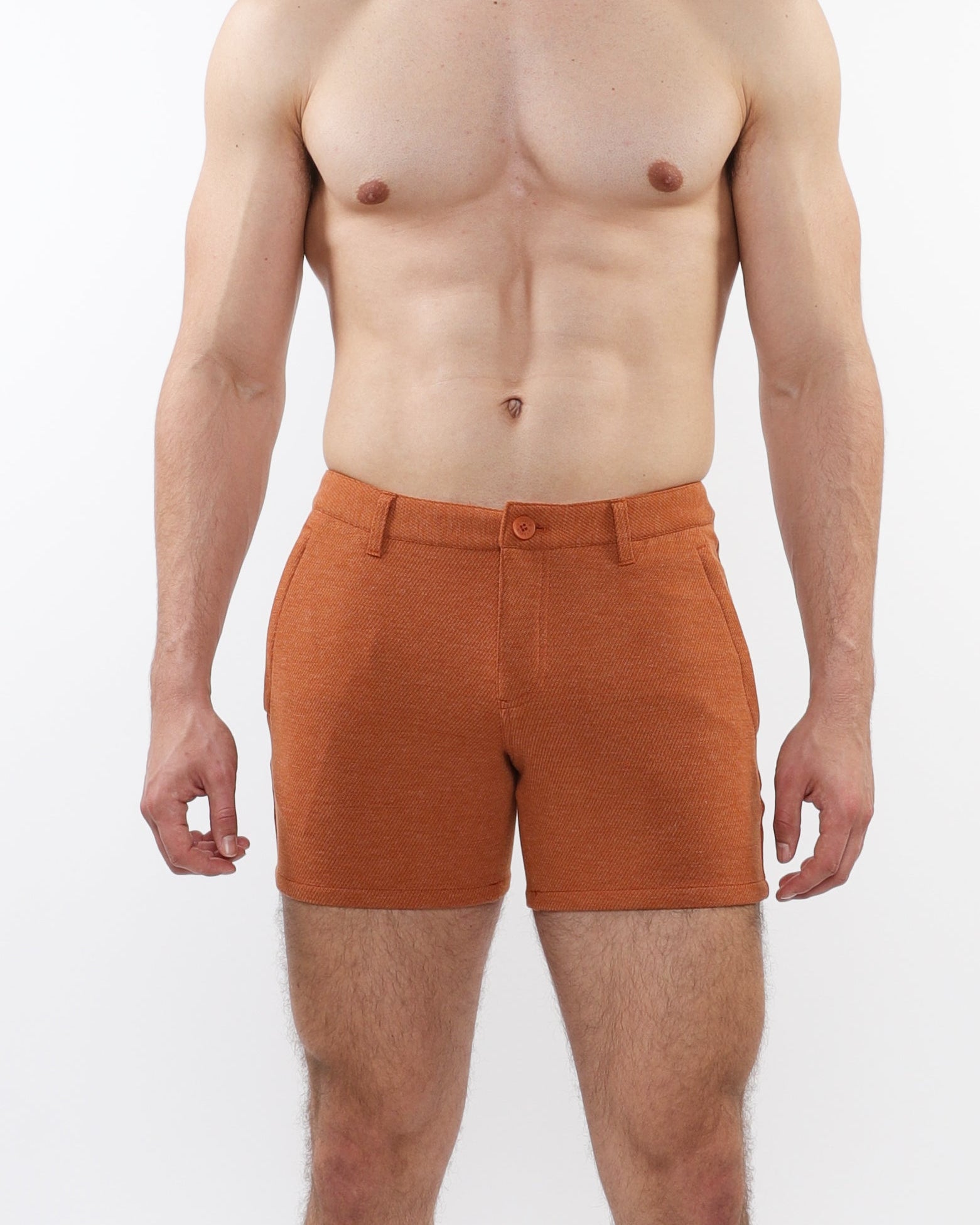RUST 5" INSEAM TEXTURED STRETCH KNIT CHINO SHORTS W/ ZIP POCKETS ST-1986-01
