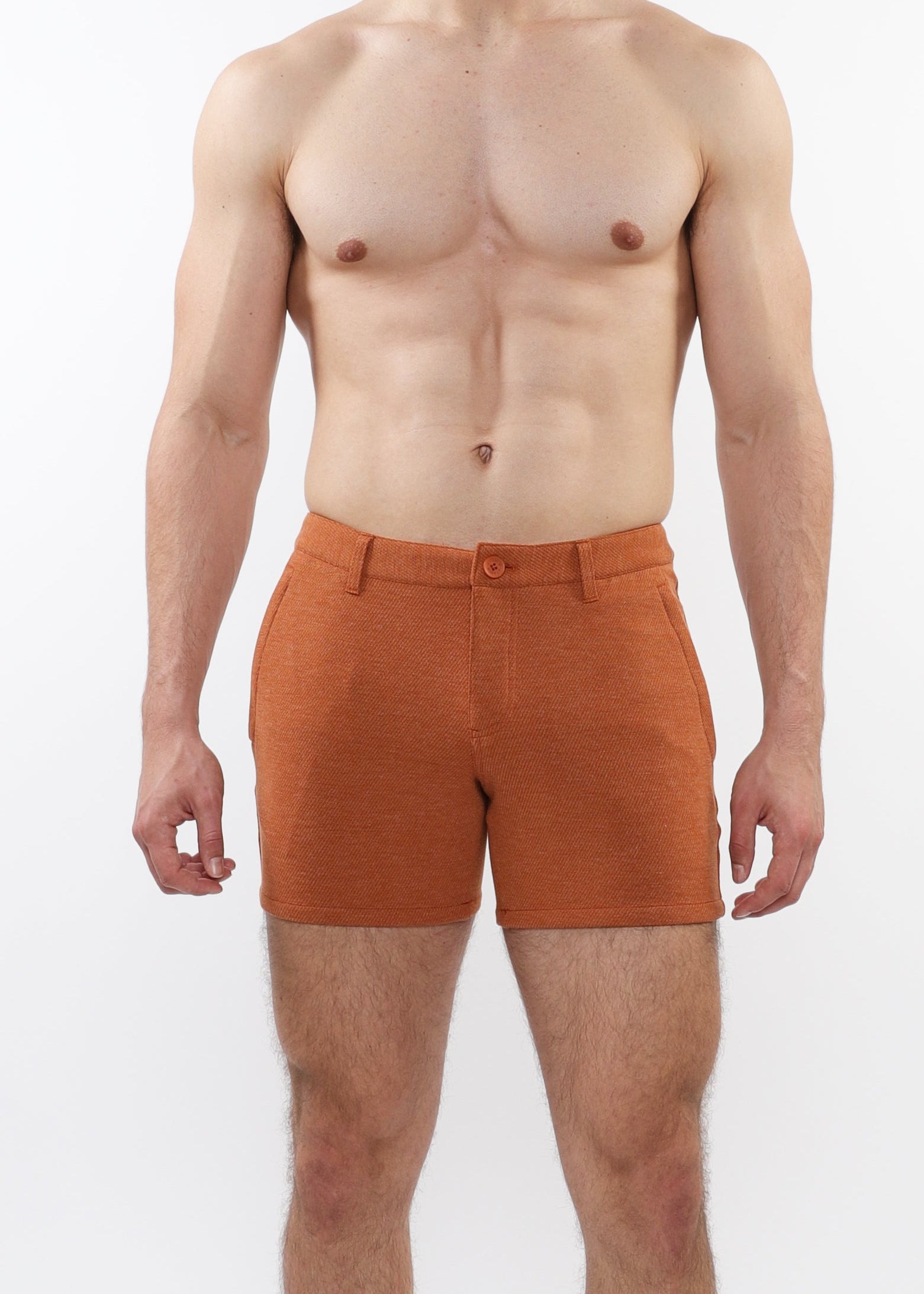 RUST 5" INSEAM TEXTURED STRETCH KNIT CHINO SHORTS W/ ZIP POCKETS ST-1986-01