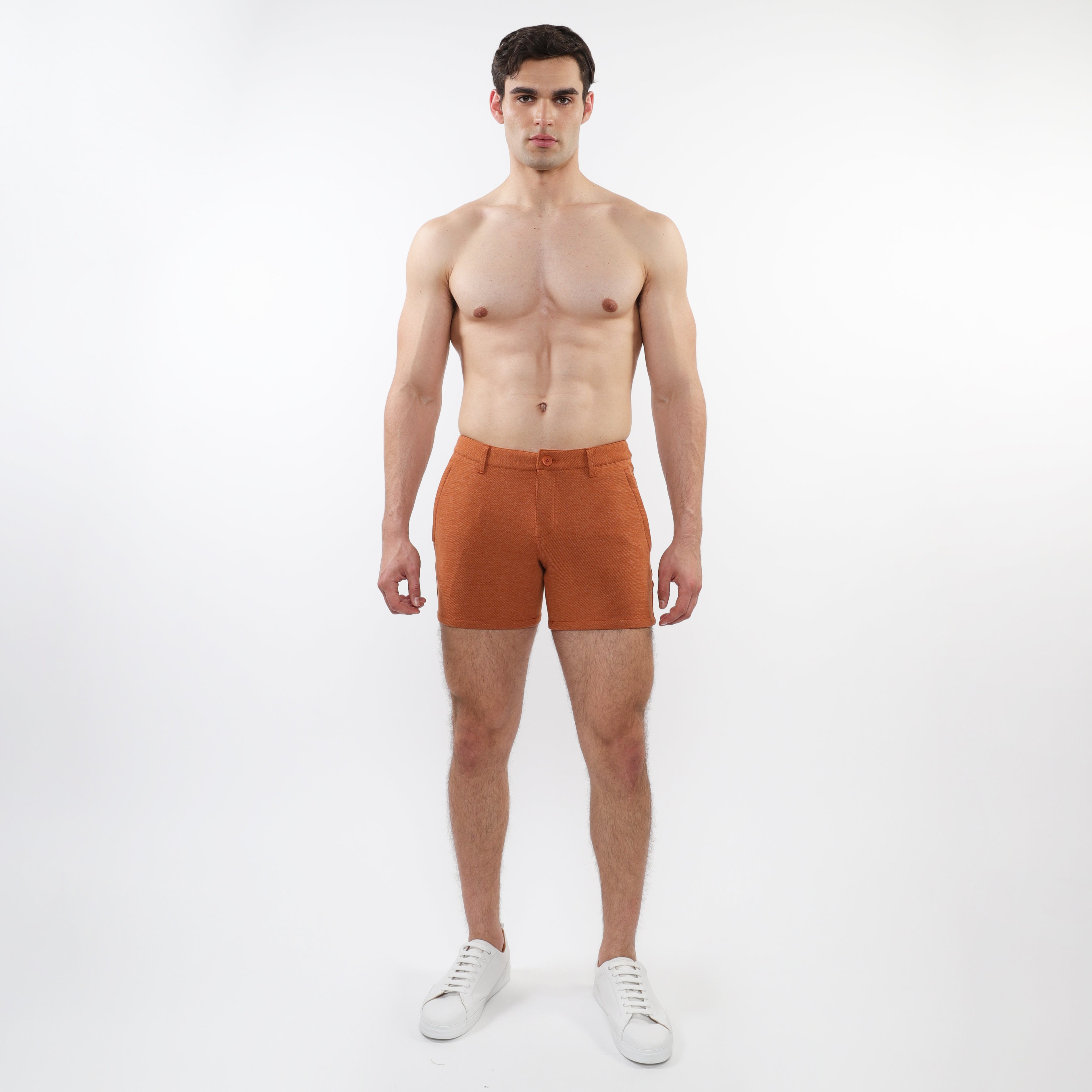 RUST 5" INSEAM TEXTURED STRETCH KNIT CHINO SHORTS W/ ZIP POCKETS ST-1986-01
