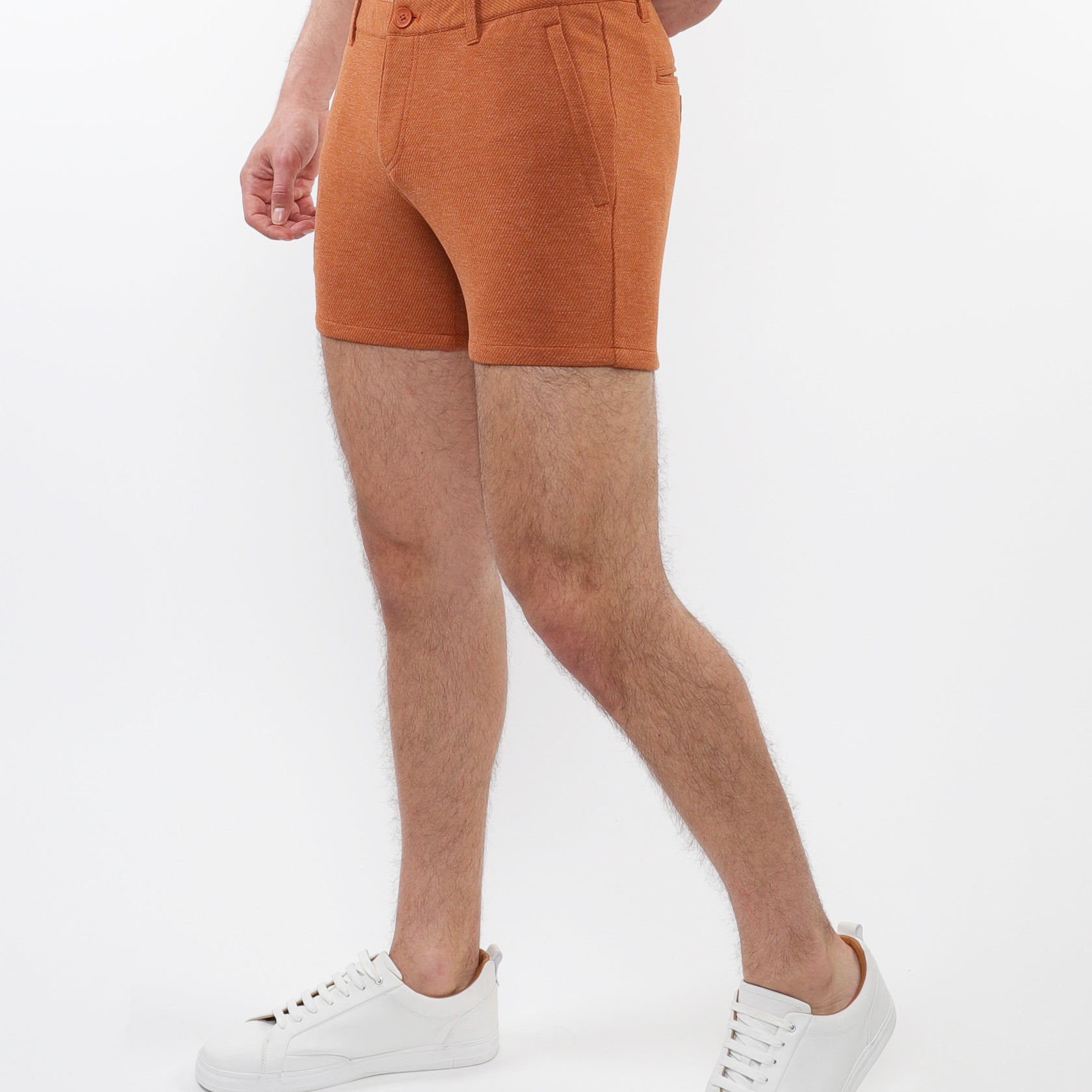 RUST 5" INSEAM TEXTURED STRETCH KNIT CHINO SHORTS W/ ZIP POCKETS ST-1986-01