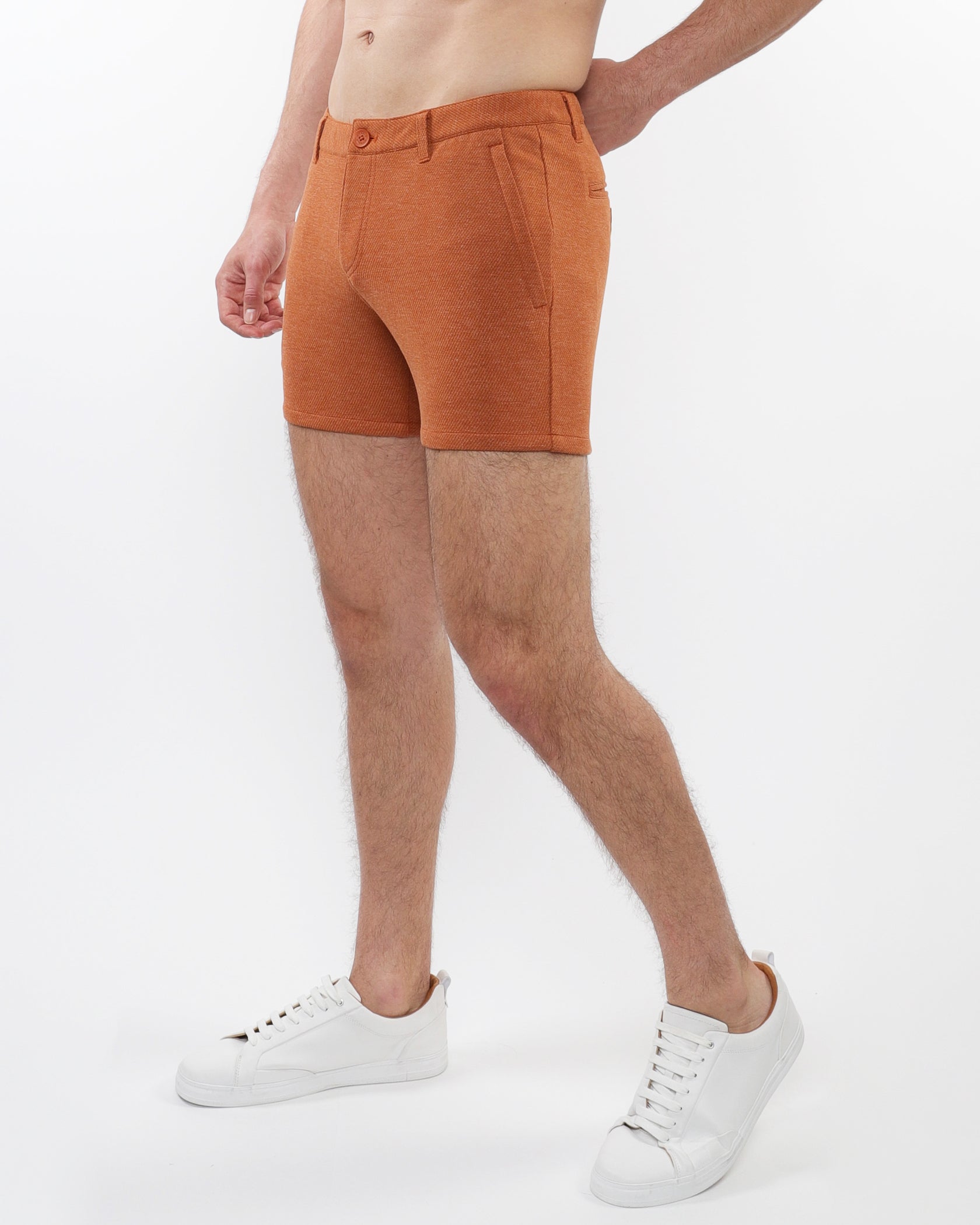 RUST 5" INSEAM TEXTURED STRETCH KNIT CHINO SHORTS W/ ZIP POCKETS ST-1986-01