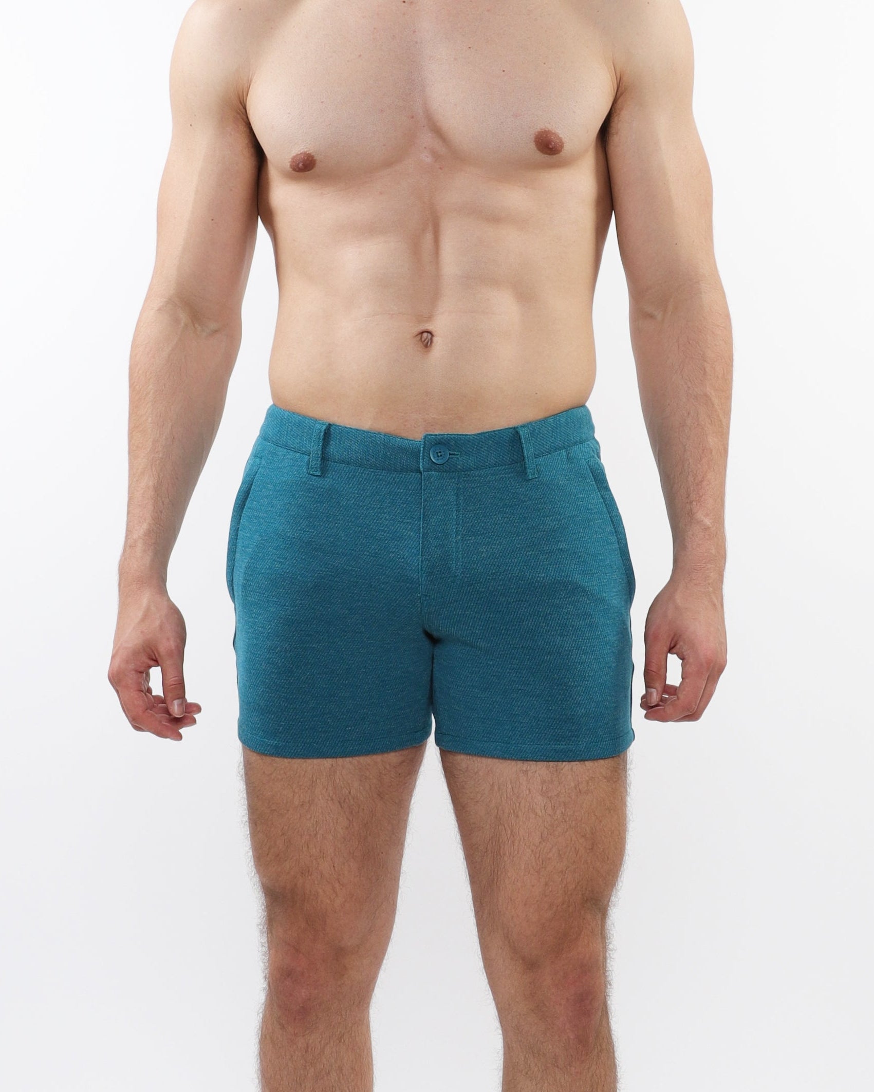 TURQUOISE 5" INSEAM TEXTURED STRETCH KNIT CHINO SHORTS W/ ZIP POCKETS ST-1986-01