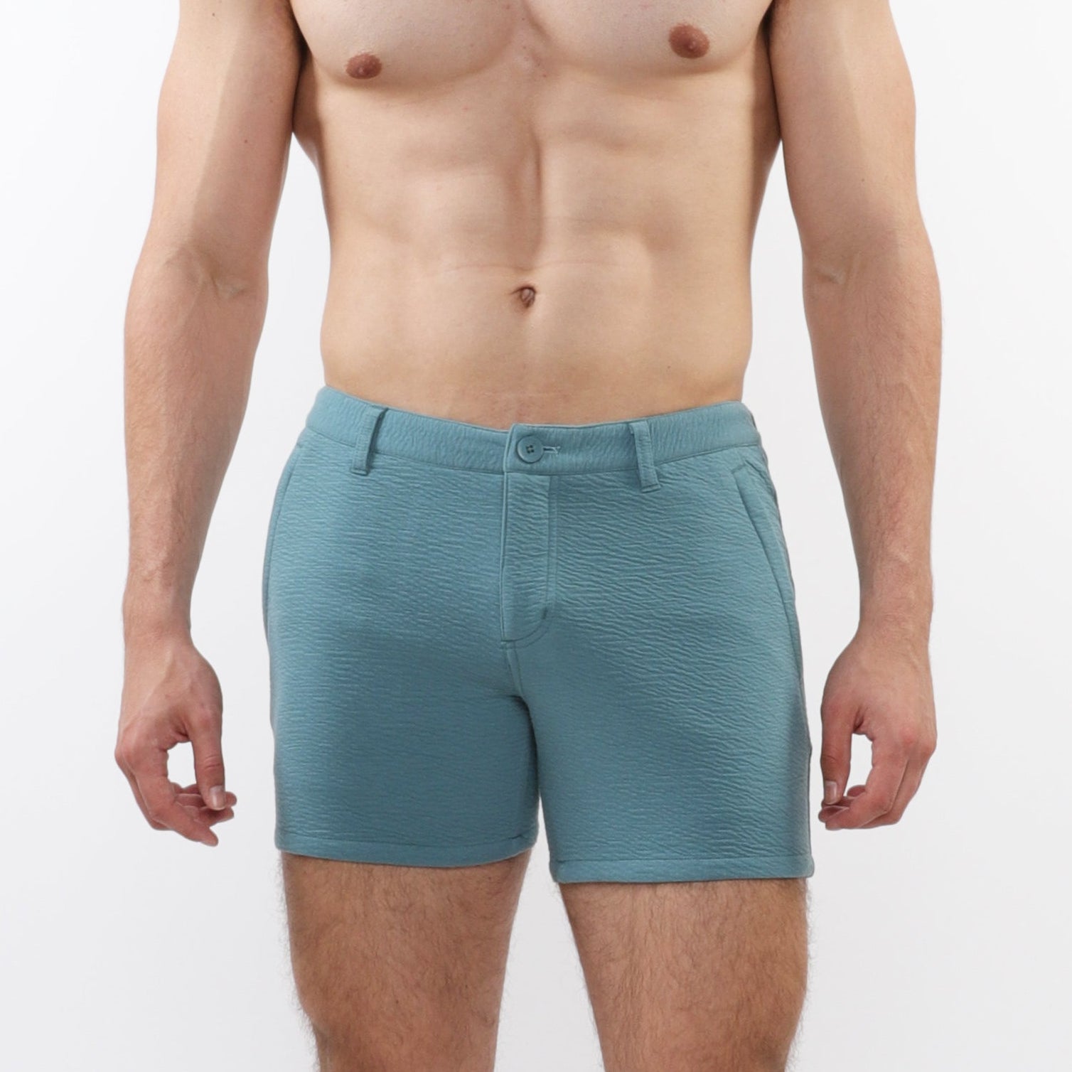 AQUAMARINE 5" INSEAM TEXTURED STRETCH KNIT CHINO SHORTS W/ ZIP POCKETS ST-1986-02