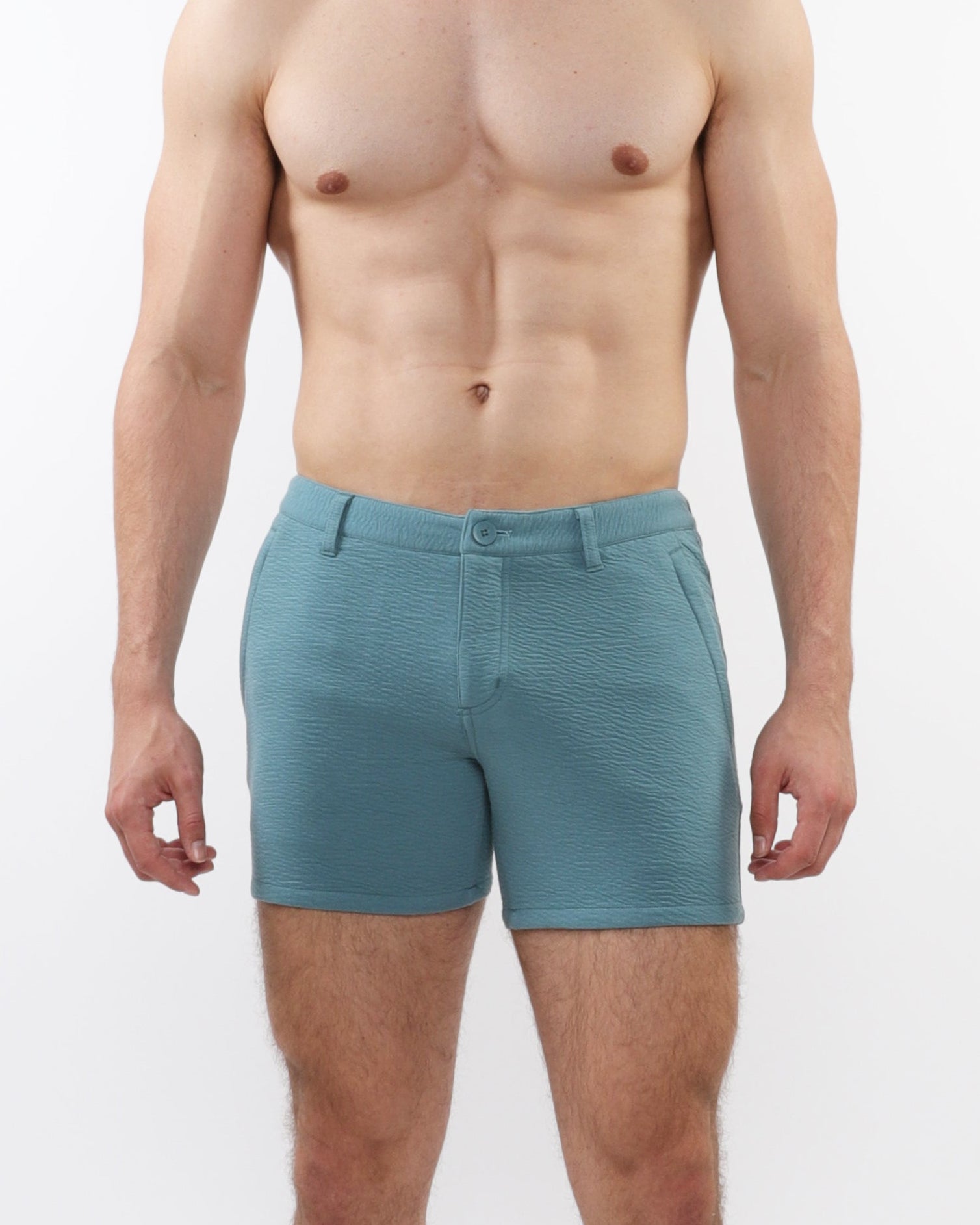AQUAMARINE 5" INSEAM TEXTURED STRETCH KNIT CHINO SHORTS W/ ZIP POCKETS ST-1986-02