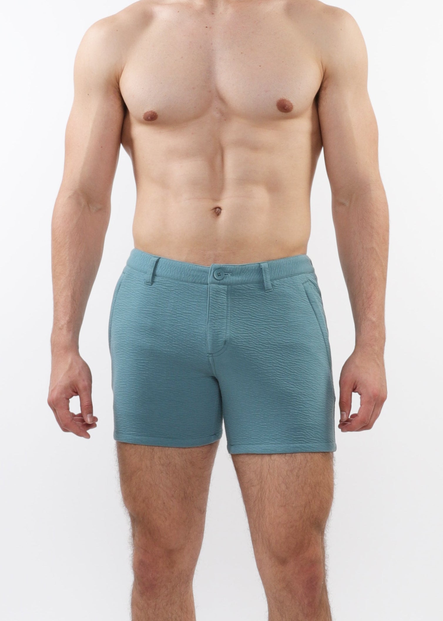 AQUAMARINE 5" INSEAM TEXTURED STRETCH KNIT CHINO SHORTS W/ ZIP POCKETS ST-1986-02