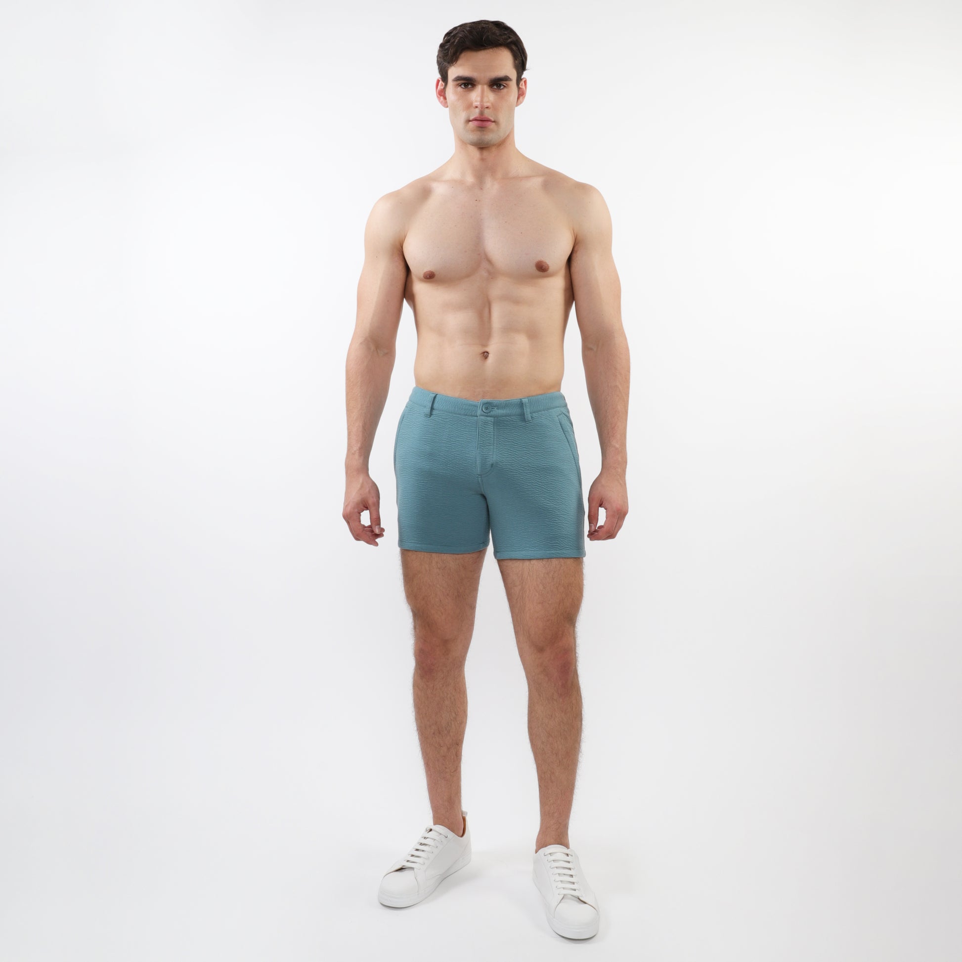 AQUAMARINE 5" INSEAM TEXTURED STRETCH KNIT CHINO SHORTS W/ ZIP POCKETS ST-1986-02