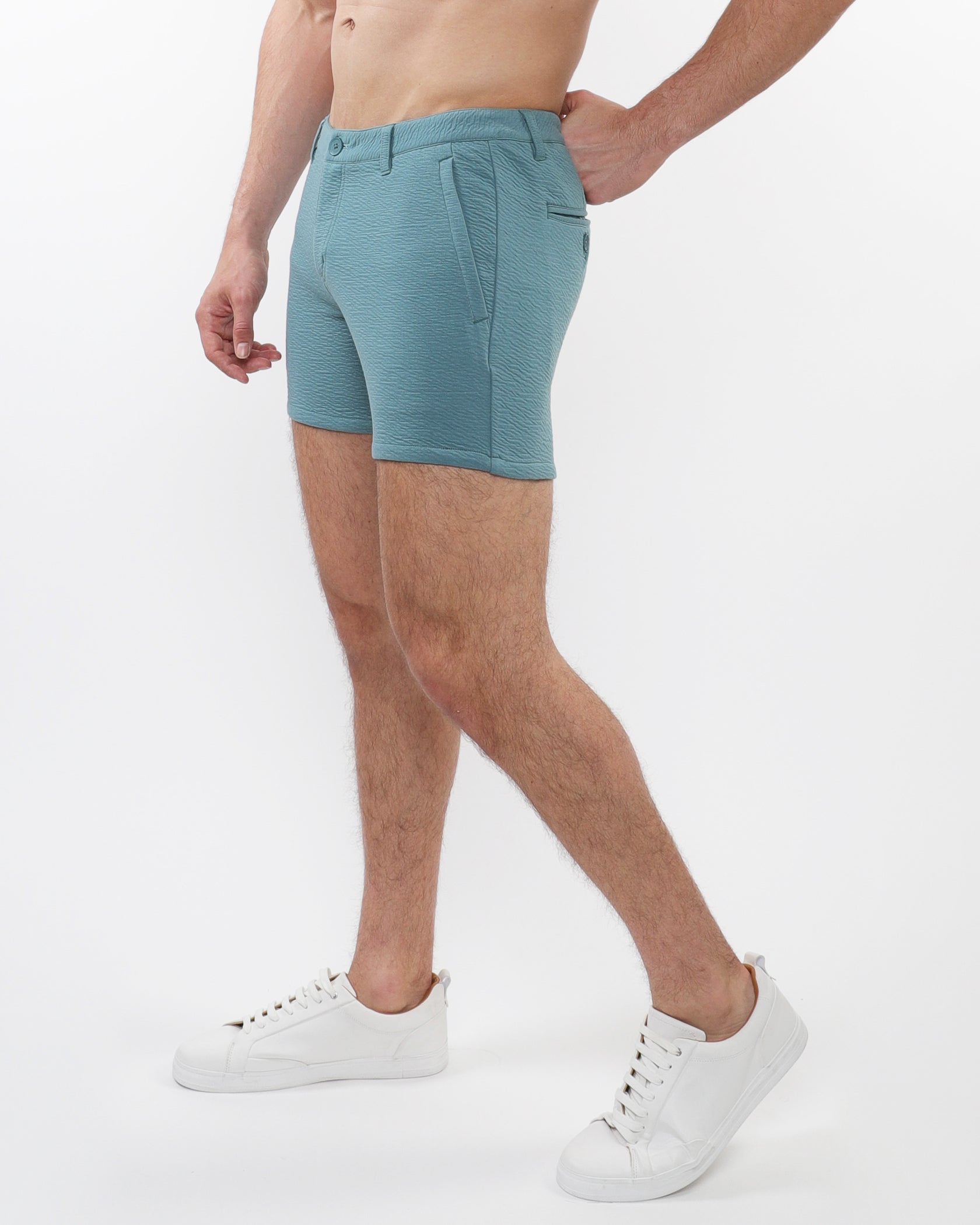 AQUAMARINE 5" INSEAM TEXTURED STRETCH KNIT CHINO SHORTS W/ ZIP POCKETS ST-1986-02