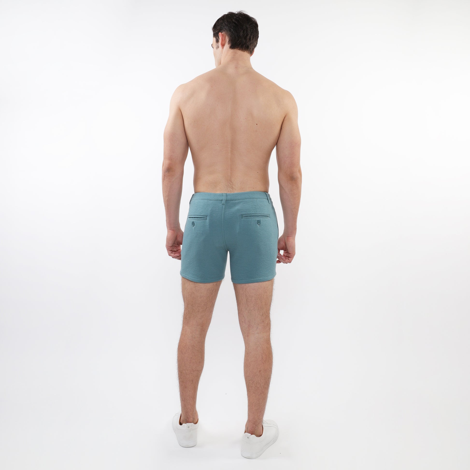 AQUAMARINE 5" INSEAM TEXTURED STRETCH KNIT CHINO SHORTS W/ ZIP POCKETS ST-1986-02