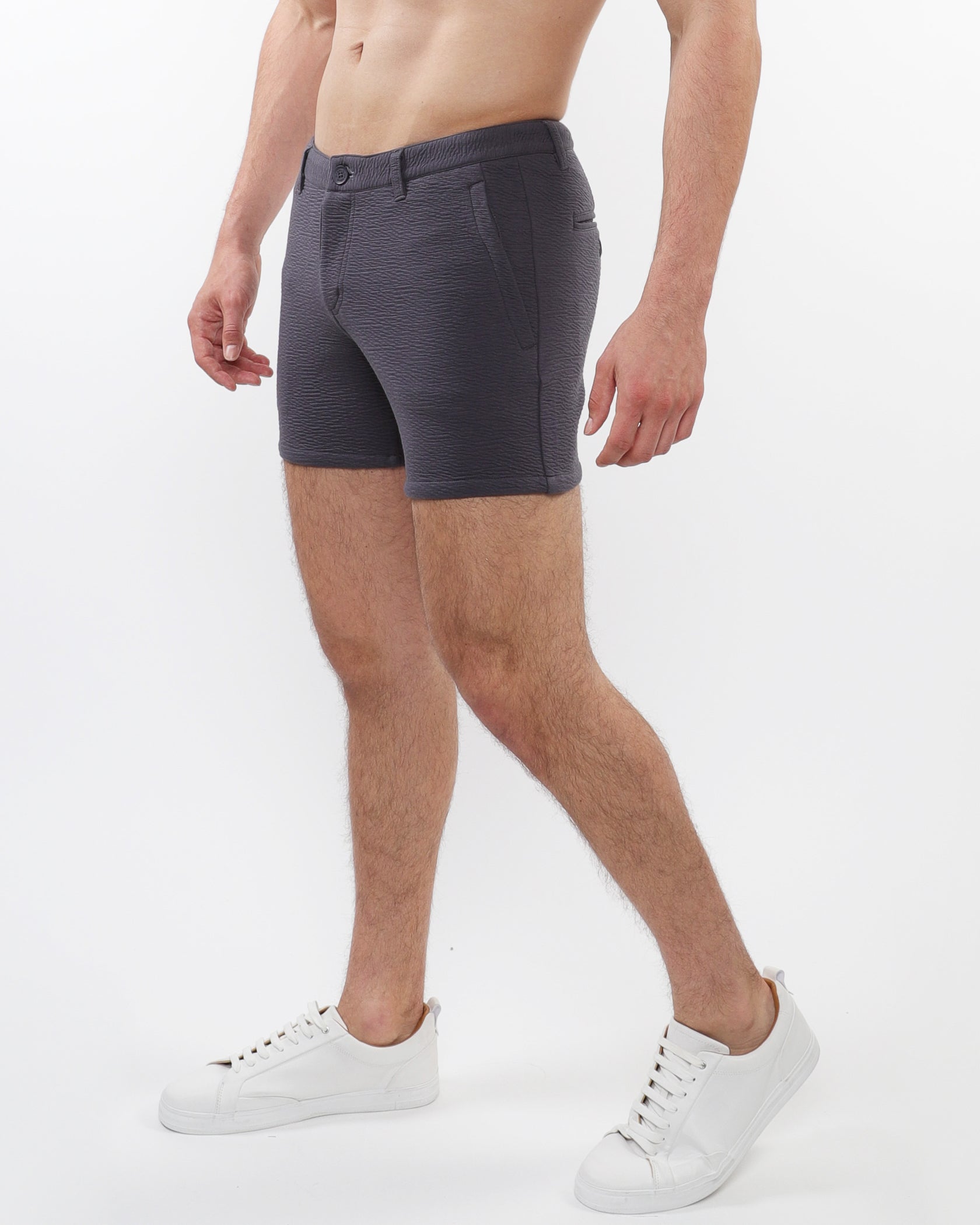 CHARCOAL 5" INSEAM TEXTURED STRETCH KNIT CHINO SHORTS W/ ZIP POCKETS ST-1986-02