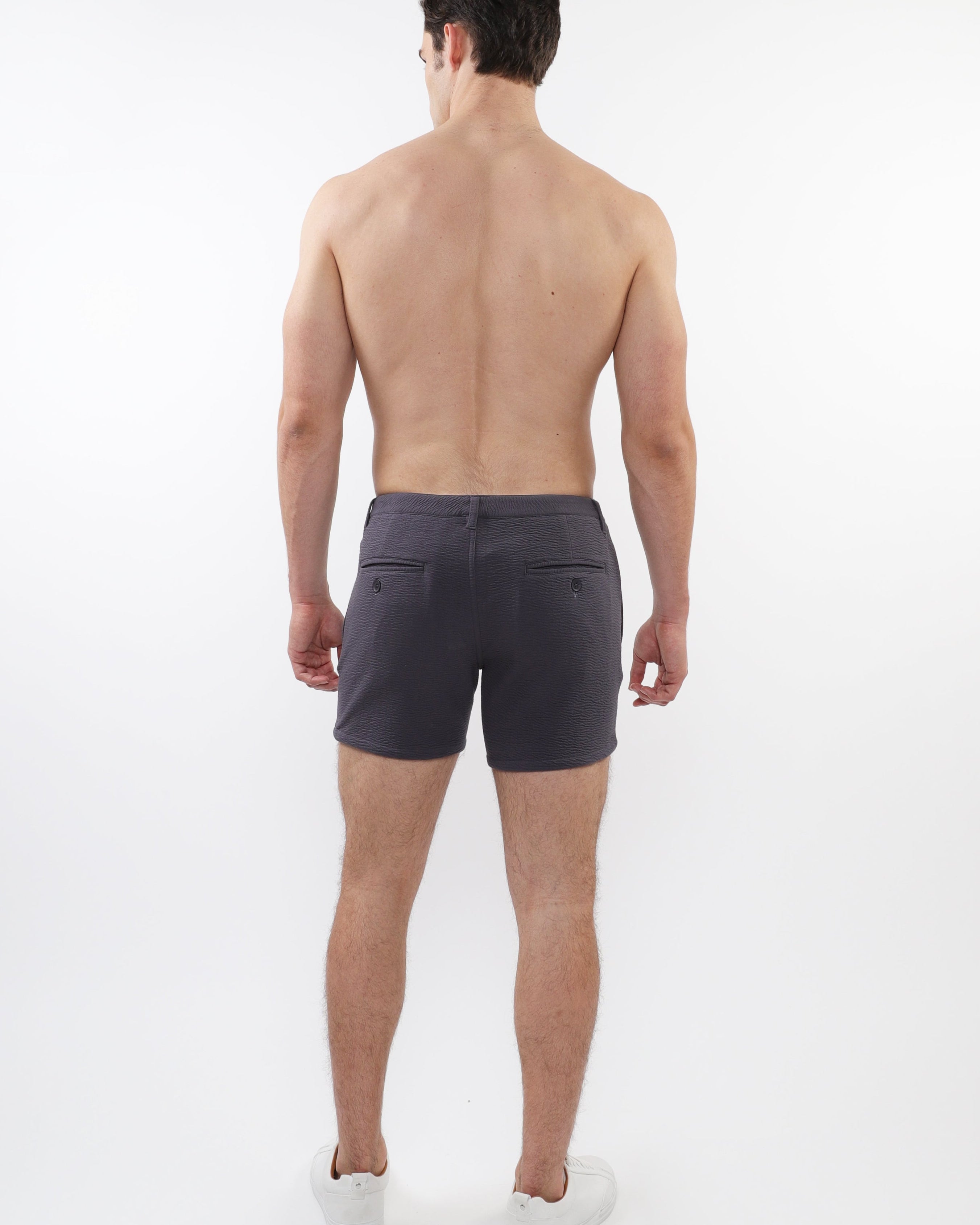 CHARCOAL 5" INSEAM TEXTURED STRETCH KNIT CHINO SHORTS W/ ZIP POCKETS ST-1986-02