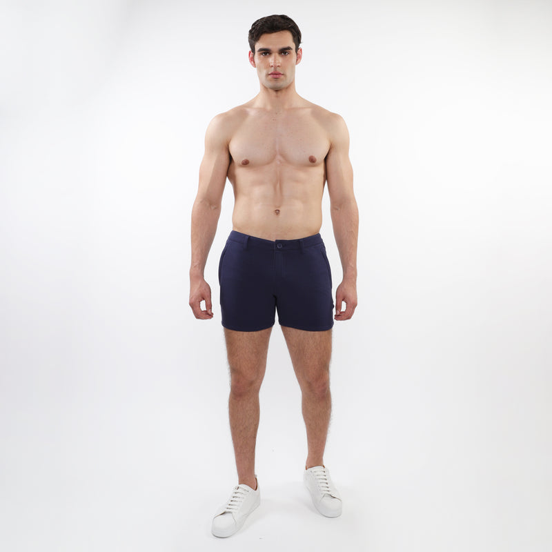 NAVY 5" INSEAM TEXTURED STRETCH KNIT CHINO SHORTS W/ ZIP POCKETS ST-1986-02