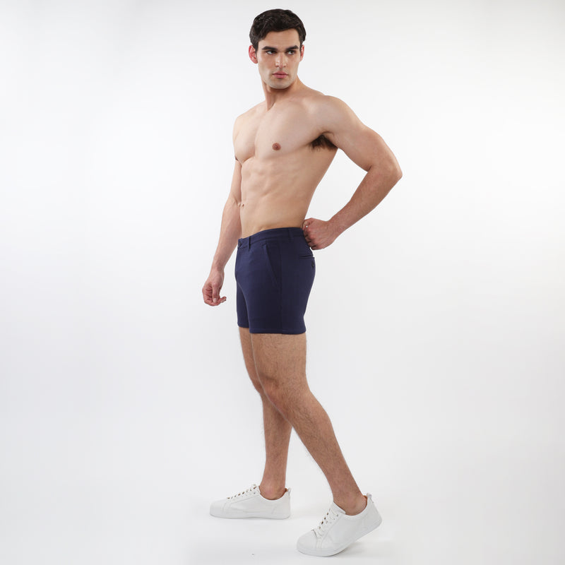 NAVY 5" INSEAM TEXTURED STRETCH KNIT CHINO SHORTS W/ ZIP POCKETS ST-1986-02