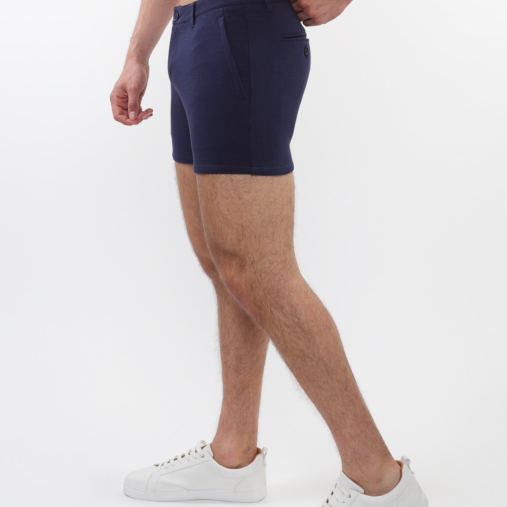 NAVY 5" INSEAM TEXTURED STRETCH KNIT CHINO SHORTS W/ ZIP POCKETS ST-1986-02