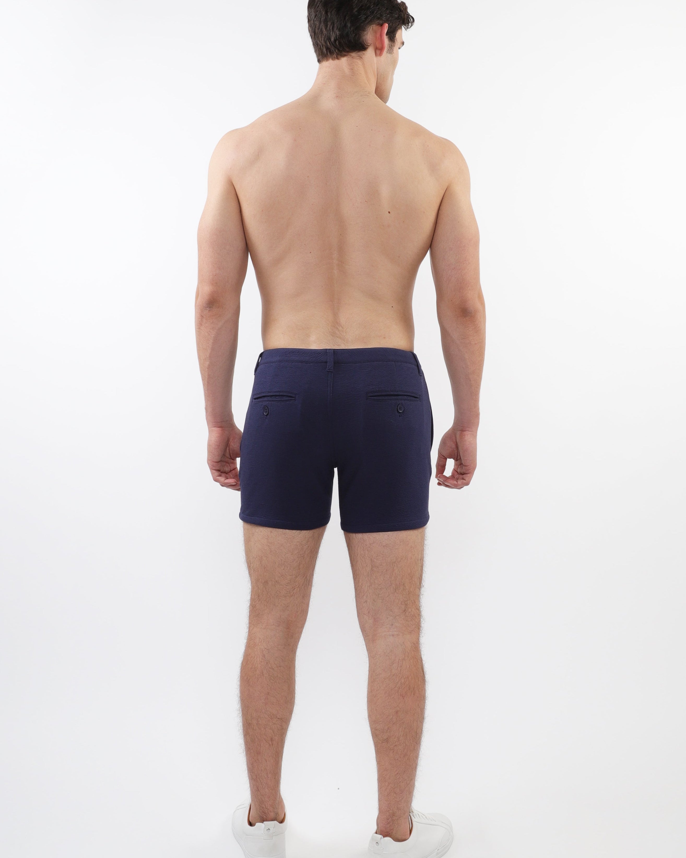 NAVY 5" INSEAM TEXTURED STRETCH KNIT CHINO SHORTS W/ ZIP POCKETS ST-1986-02