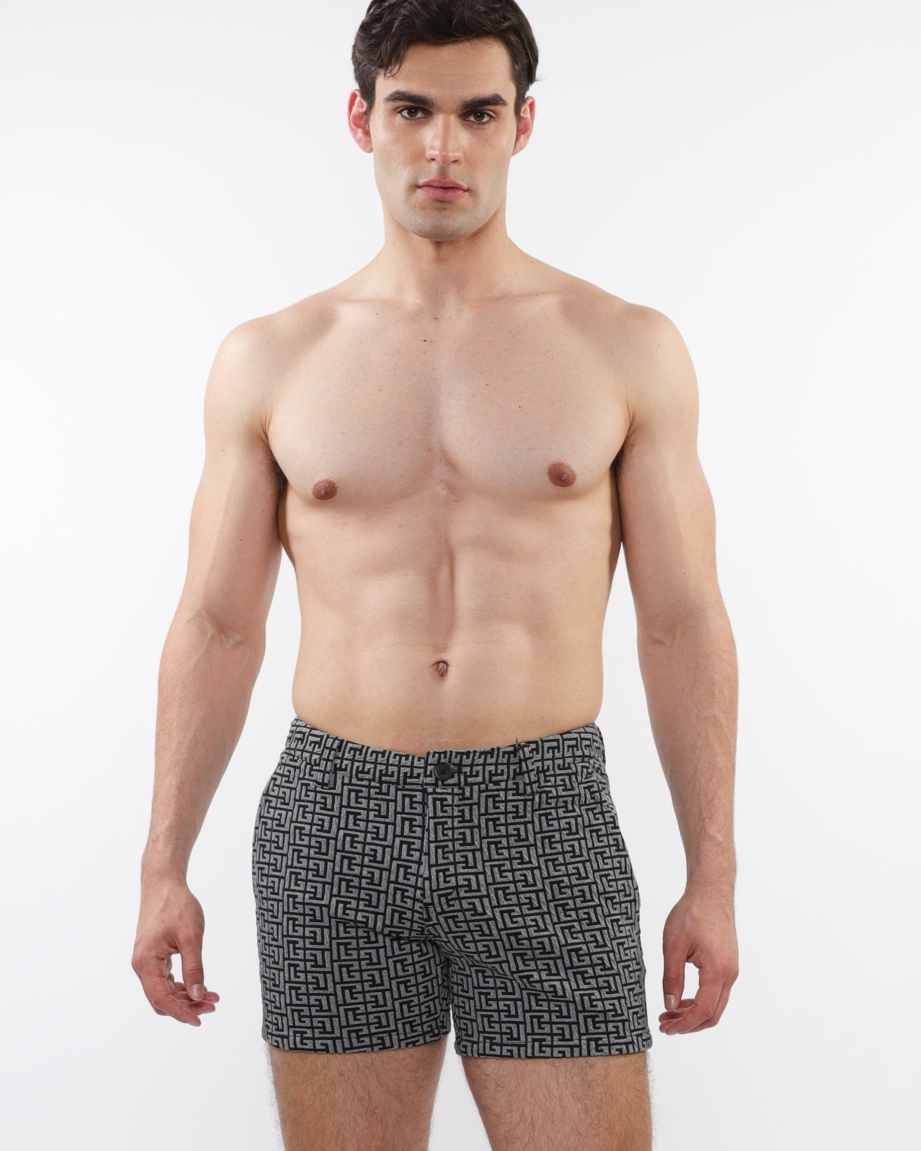 CHARCOAL/BLACK MAZE 5" INSEAM TEXTURED JACQUARD STRETCH KNIT CHINO SHORTS W/ ZIP POCKETS ST-1986-03