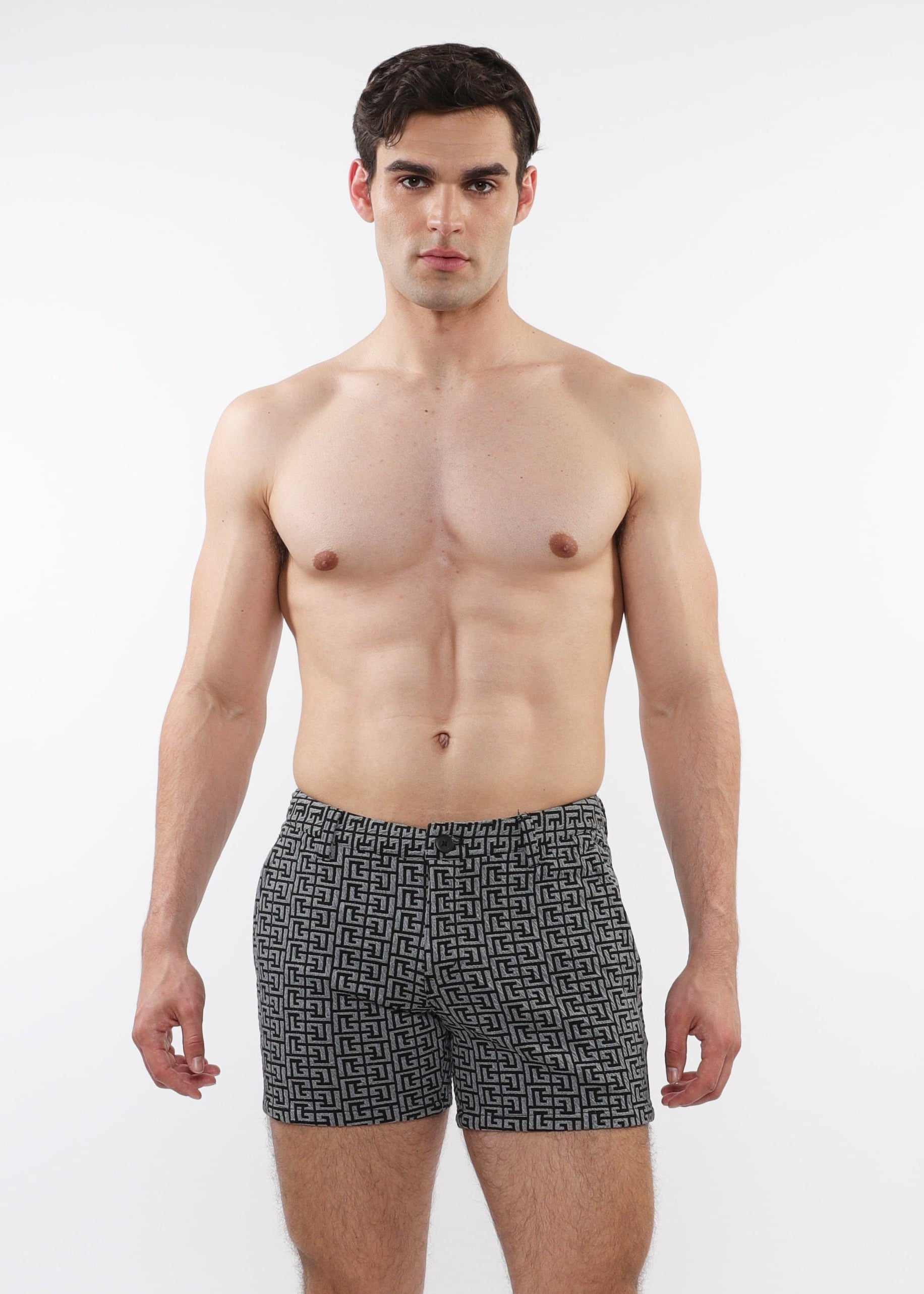CHARCOAL/BLACK MAZE 5" INSEAM TEXTURED JACQUARD STRETCH KNIT CHINO SHORTS W/ ZIP POCKETS ST-1986-03