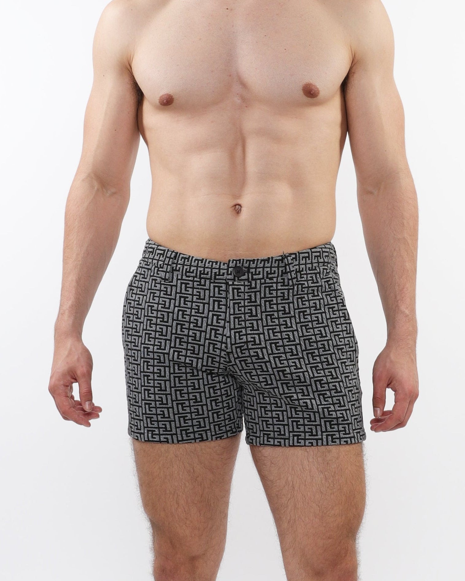 CHARCOAL/BLACK MAZE 5" INSEAM TEXTURED JACQUARD STRETCH KNIT CHINO SHORTS W/ ZIP POCKETS ST-1986-03