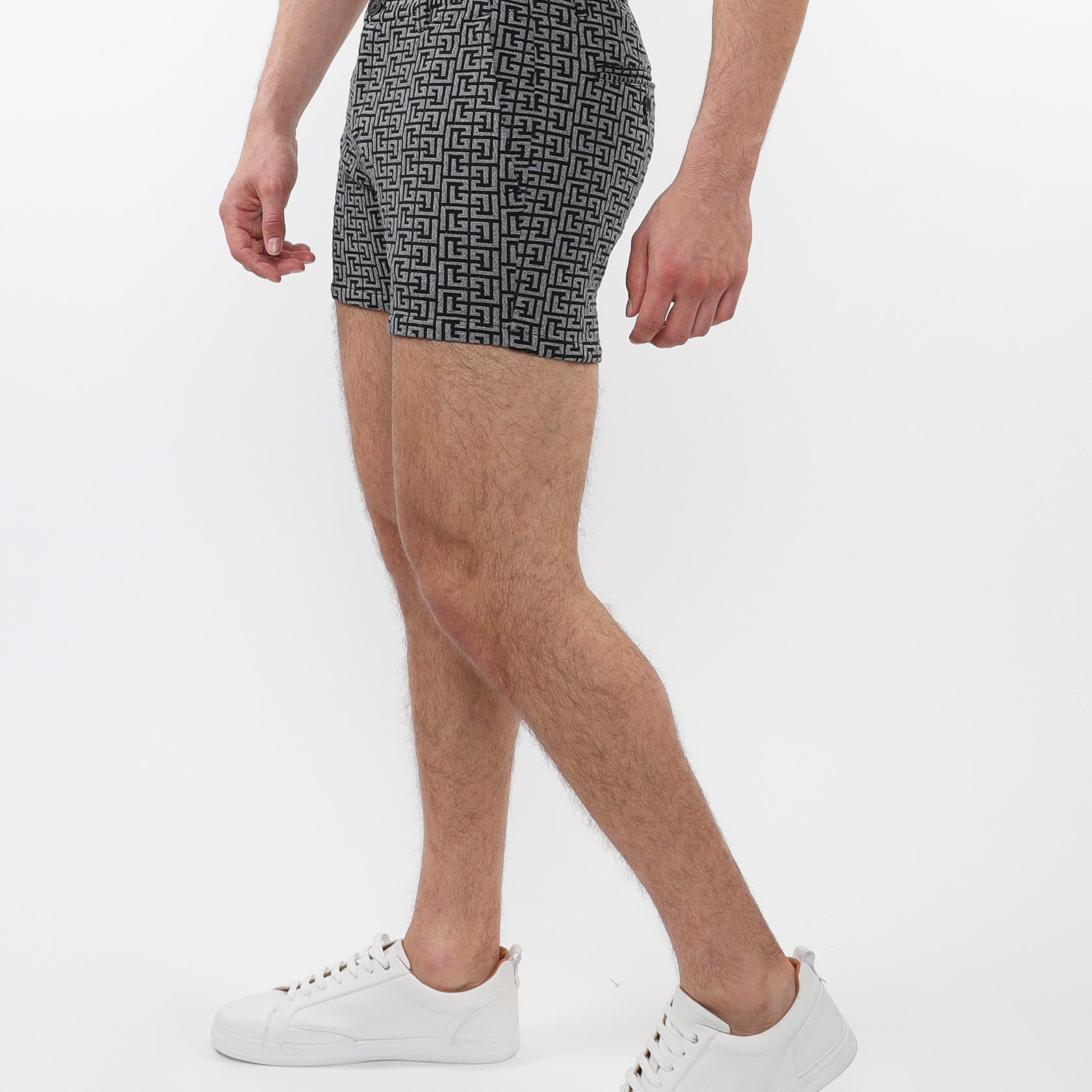 CHARCOAL/BLACK MAZE 5" INSEAM TEXTURED JACQUARD STRETCH KNIT CHINO SHORTS W/ ZIP POCKETS ST-1986-03