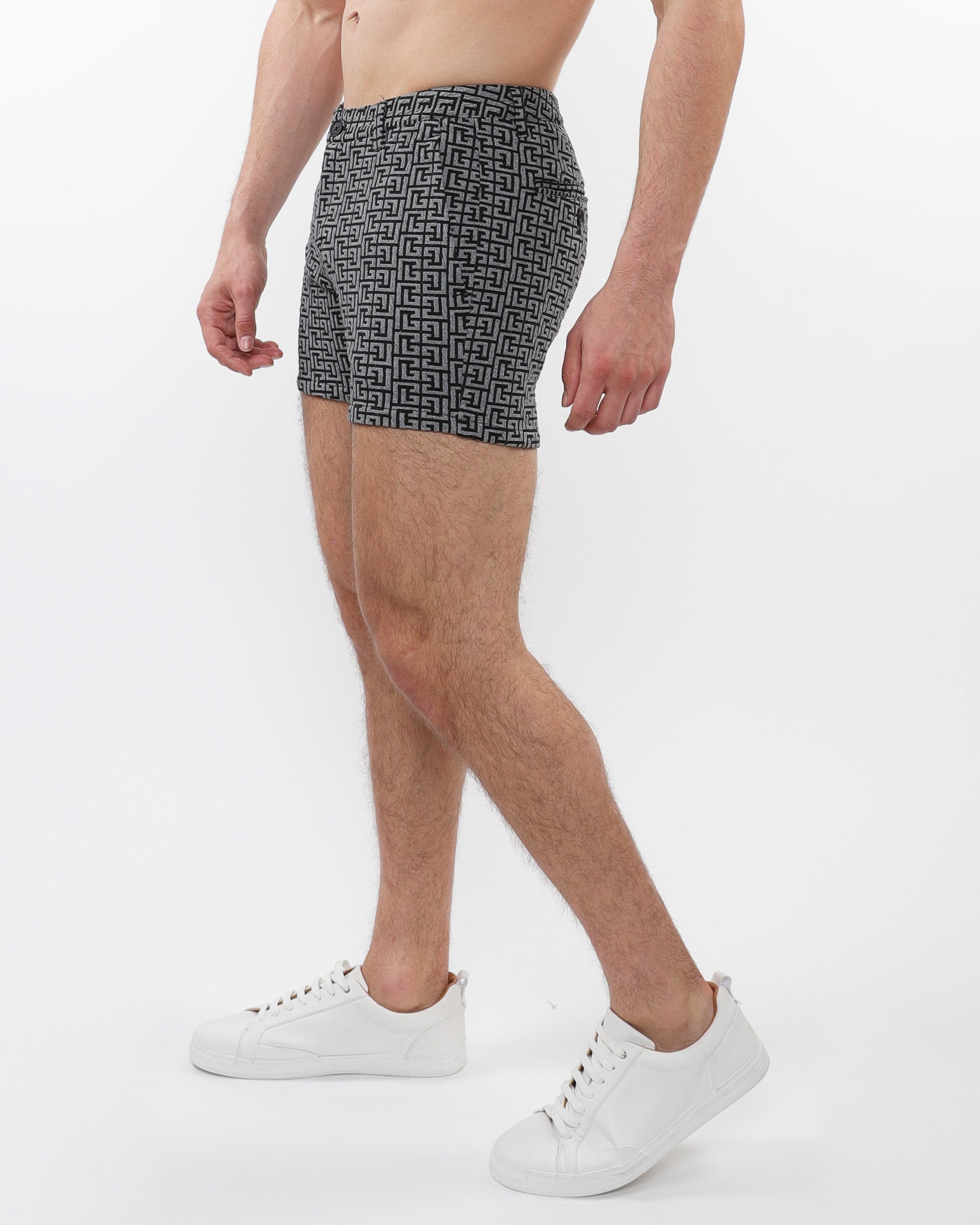 CHARCOAL/BLACK MAZE 5" INSEAM TEXTURED JACQUARD STRETCH KNIT CHINO SHORTS W/ ZIP POCKETS ST-1986-03